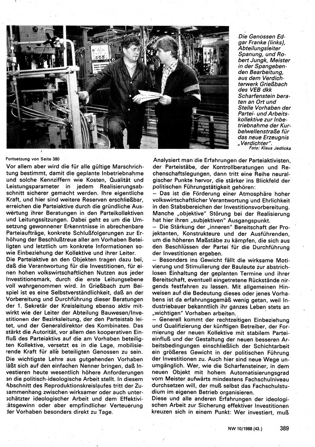 Neuer Weg (NW), Organ des Zentralkomitees (ZK) der SED (Sozialistische Einheitspartei Deutschlands) für Fragen des Parteilebens, 43. Jahrgang [Deutsche Demokratische Republik (DDR)] 1988, Seite 389 (NW ZK SED DDR 1988, S. 389)