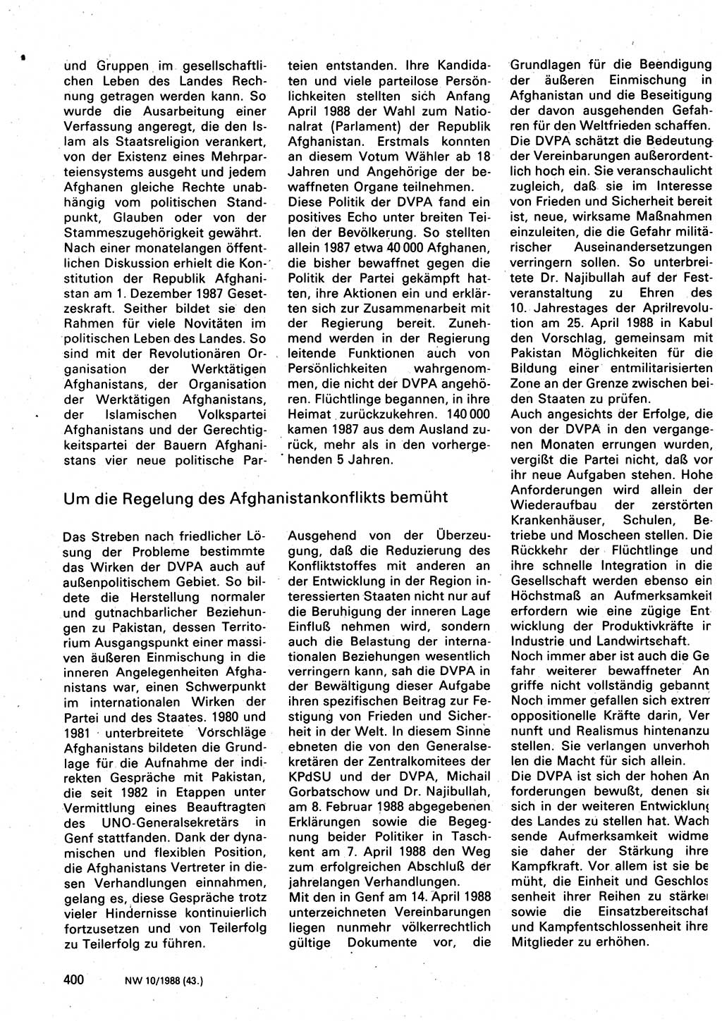 Neuer Weg (NW), Organ des Zentralkomitees (ZK) der SED (Sozialistische Einheitspartei Deutschlands) für Fragen des Parteilebens, 43. Jahrgang [Deutsche Demokratische Republik (DDR)] 1988, Seite 400 (NW ZK SED DDR 1988, S. 400)