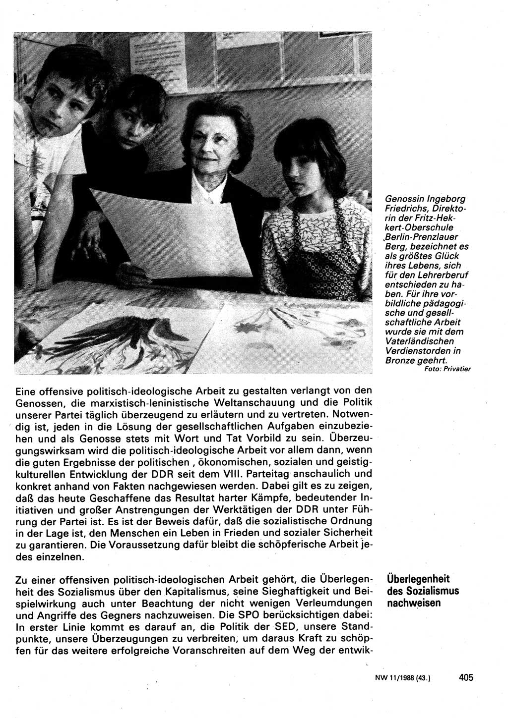 Neuer Weg (NW), Organ des Zentralkomitees (ZK) der SED (Sozialistische Einheitspartei Deutschlands) für Fragen des Parteilebens, 43. Jahrgang [Deutsche Demokratische Republik (DDR)] 1988, Seite 405 (NW ZK SED DDR 1988, S. 405)