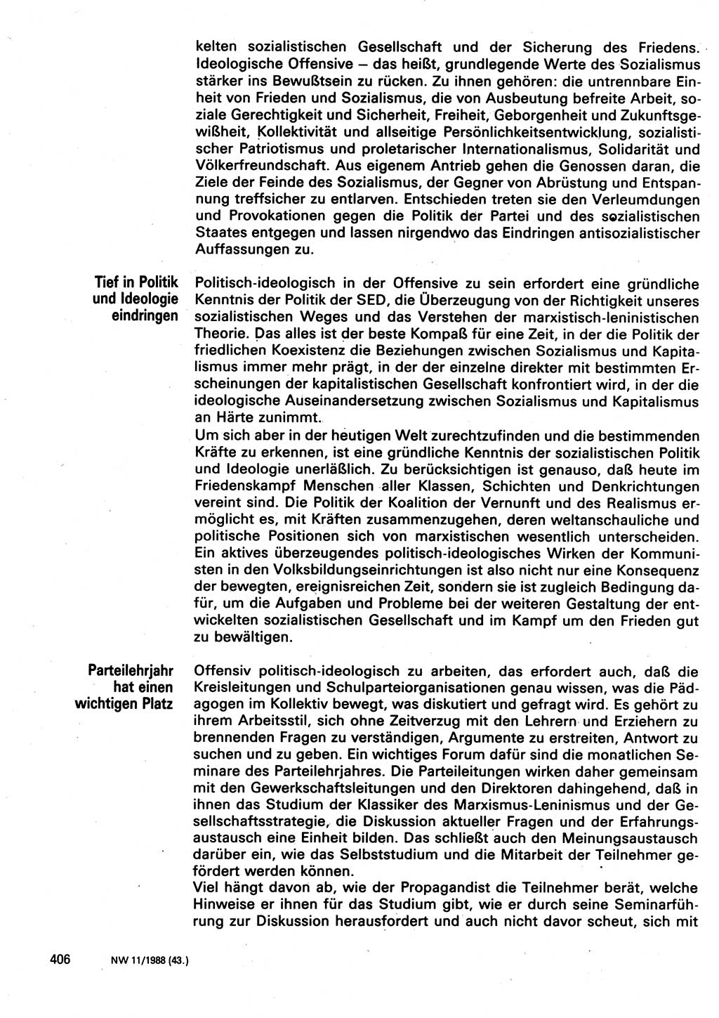 Neuer Weg (NW), Organ des Zentralkomitees (ZK) der SED (Sozialistische Einheitspartei Deutschlands) für Fragen des Parteilebens, 43. Jahrgang [Deutsche Demokratische Republik (DDR)] 1988, Seite 406 (NW ZK SED DDR 1988, S. 406)