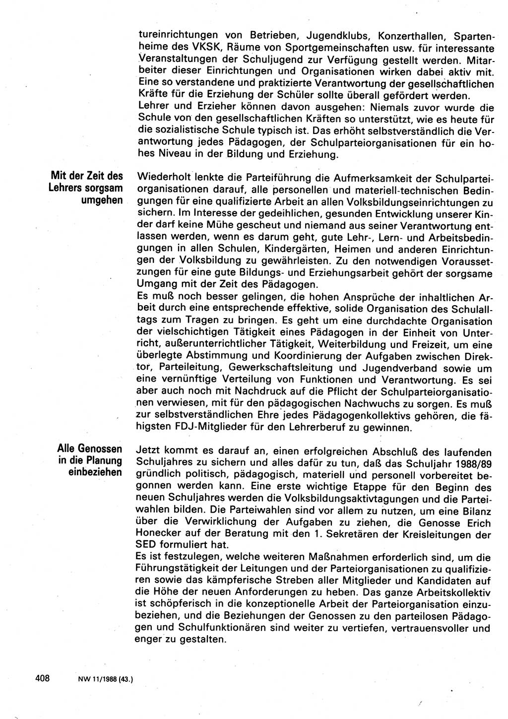 Neuer Weg (NW), Organ des Zentralkomitees (ZK) der SED (Sozialistische Einheitspartei Deutschlands) für Fragen des Parteilebens, 43. Jahrgang [Deutsche Demokratische Republik (DDR)] 1988, Seite 408 (NW ZK SED DDR 1988, S. 408)
