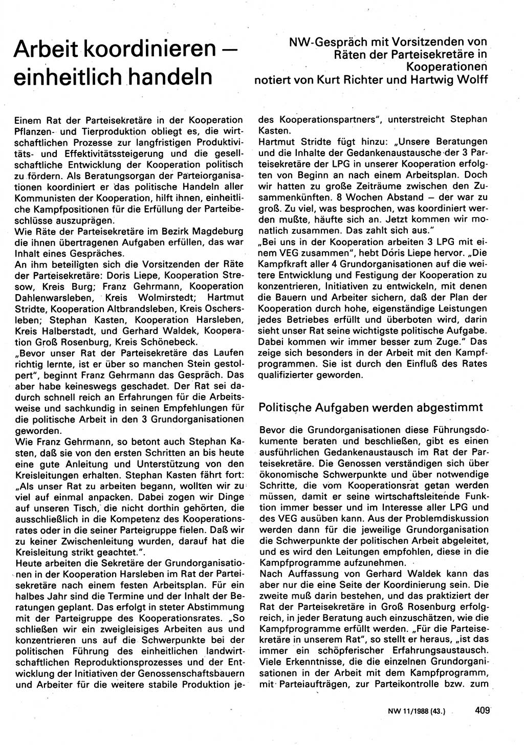 Neuer Weg (NW), Organ des Zentralkomitees (ZK) der SED (Sozialistische Einheitspartei Deutschlands) für Fragen des Parteilebens, 43. Jahrgang [Deutsche Demokratische Republik (DDR)] 1988, Seite 409 (NW ZK SED DDR 1988, S. 409)