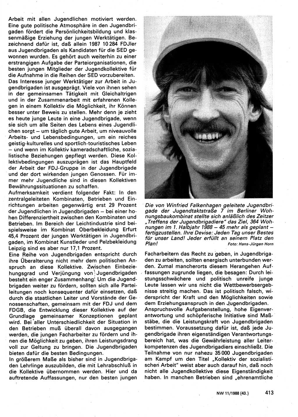 Neuer Weg (NW), Organ des Zentralkomitees (ZK) der SED (Sozialistische Einheitspartei Deutschlands) für Fragen des Parteilebens, 43. Jahrgang [Deutsche Demokratische Republik (DDR)] 1988, Seite 413 (NW ZK SED DDR 1988, S. 413)