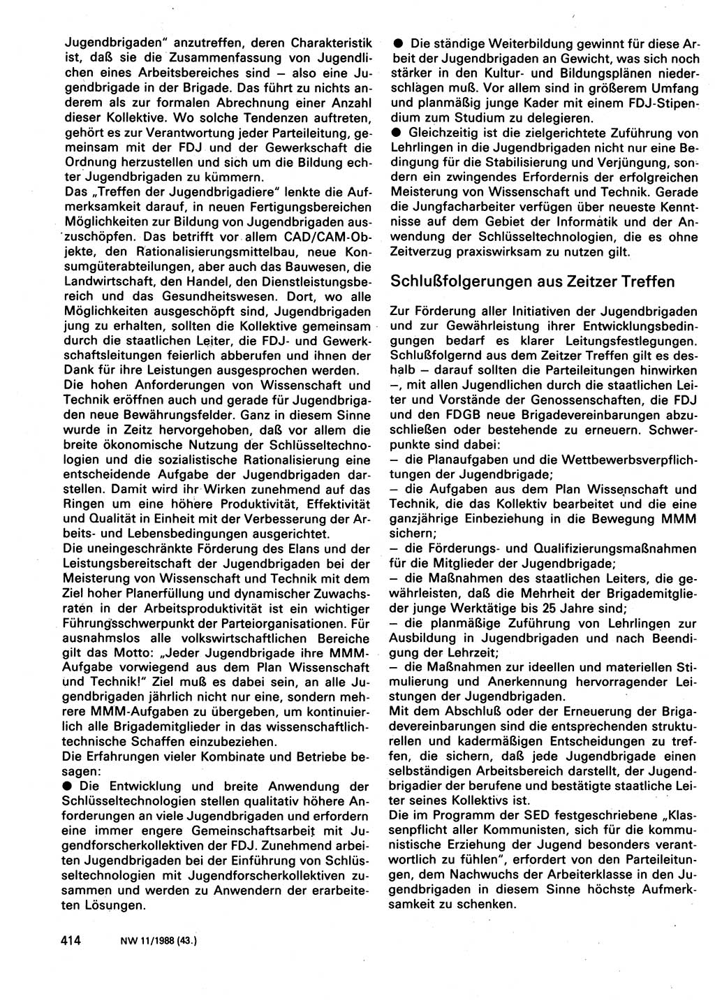Neuer Weg (NW), Organ des Zentralkomitees (ZK) der SED (Sozialistische Einheitspartei Deutschlands) für Fragen des Parteilebens, 43. Jahrgang [Deutsche Demokratische Republik (DDR)] 1988, Seite 414 (NW ZK SED DDR 1988, S. 414)