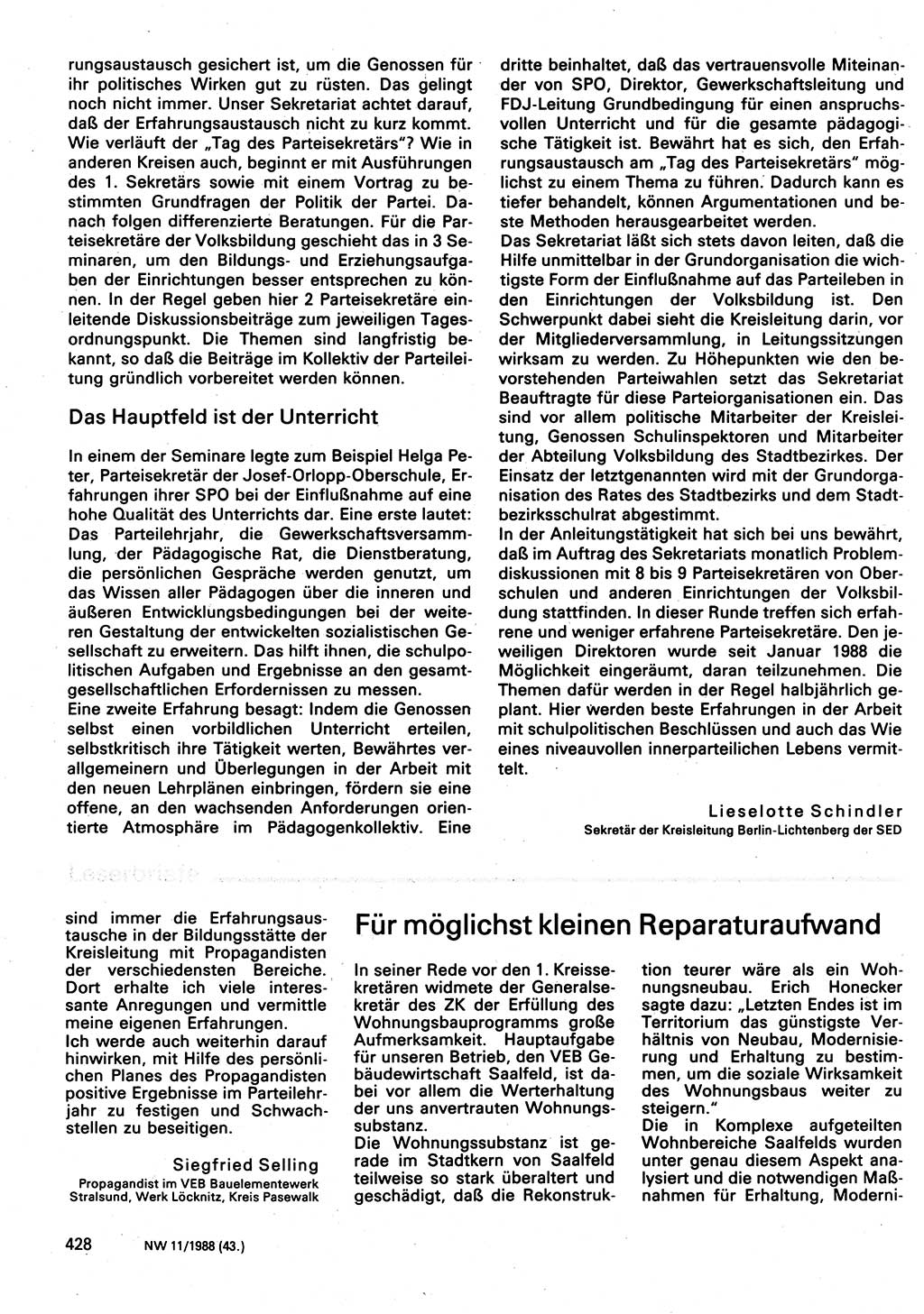 Neuer Weg (NW), Organ des Zentralkomitees (ZK) der SED (Sozialistische Einheitspartei Deutschlands) für Fragen des Parteilebens, 43. Jahrgang [Deutsche Demokratische Republik (DDR)] 1988, Seite 428 (NW ZK SED DDR 1988, S. 428)