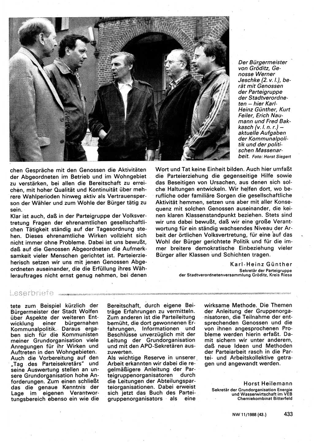 Neuer Weg (NW), Organ des Zentralkomitees (ZK) der SED (Sozialistische Einheitspartei Deutschlands) für Fragen des Parteilebens, 43. Jahrgang [Deutsche Demokratische Republik (DDR)] 1988, Seite 433 (NW ZK SED DDR 1988, S. 433)