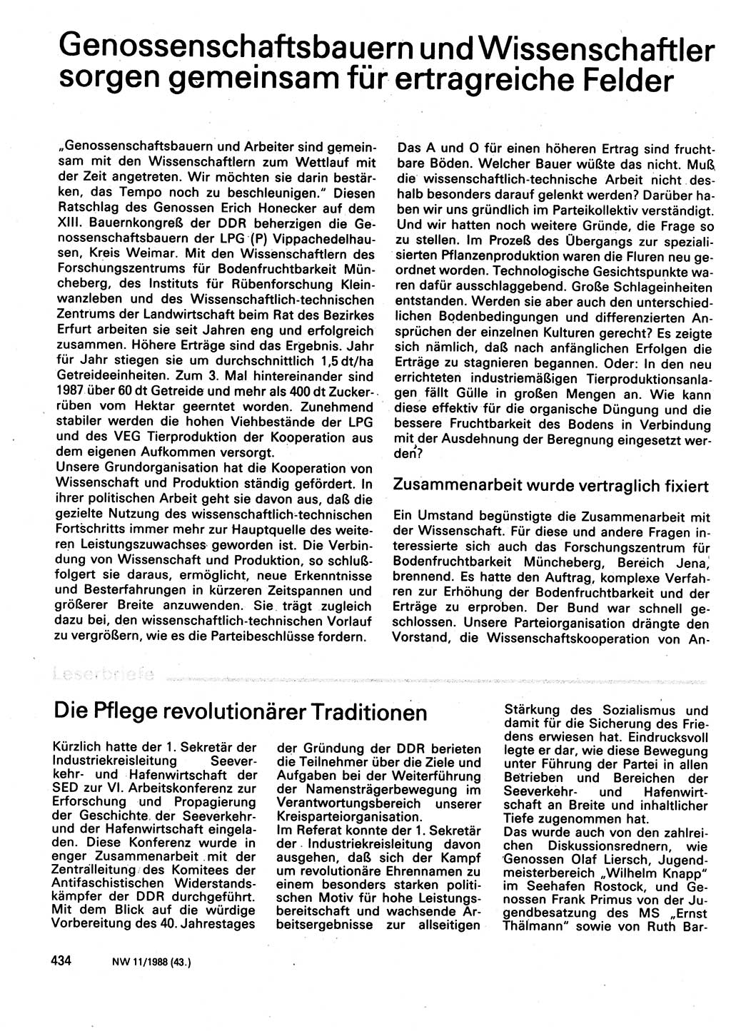 Neuer Weg (NW), Organ des Zentralkomitees (ZK) der SED (Sozialistische Einheitspartei Deutschlands) für Fragen des Parteilebens, 43. Jahrgang [Deutsche Demokratische Republik (DDR)] 1988, Seite 434 (NW ZK SED DDR 1988, S. 434)