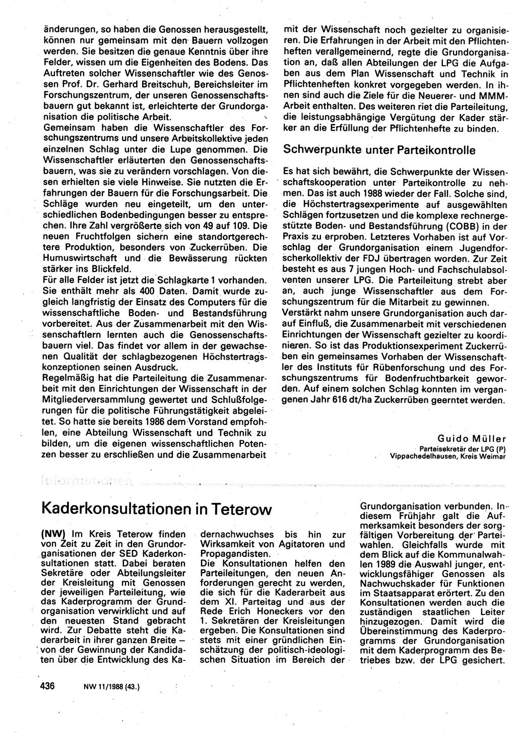 Neuer Weg (NW), Organ des Zentralkomitees (ZK) der SED (Sozialistische Einheitspartei Deutschlands) für Fragen des Parteilebens, 43. Jahrgang [Deutsche Demokratische Republik (DDR)] 1988, Seite 436 (NW ZK SED DDR 1988, S. 436)