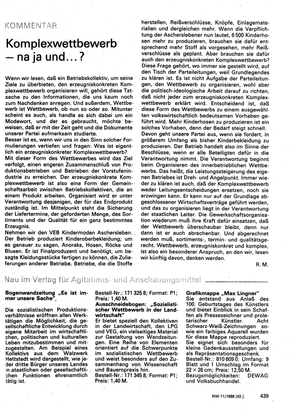 Neuer Weg (NW), Organ des Zentralkomitees (ZK) der SED (Sozialistische Einheitspartei Deutschlands) für Fragen des Parteilebens, 43. Jahrgang [Deutsche Demokratische Republik (DDR)] 1988, Seite 439 (NW ZK SED DDR 1988, S. 439)