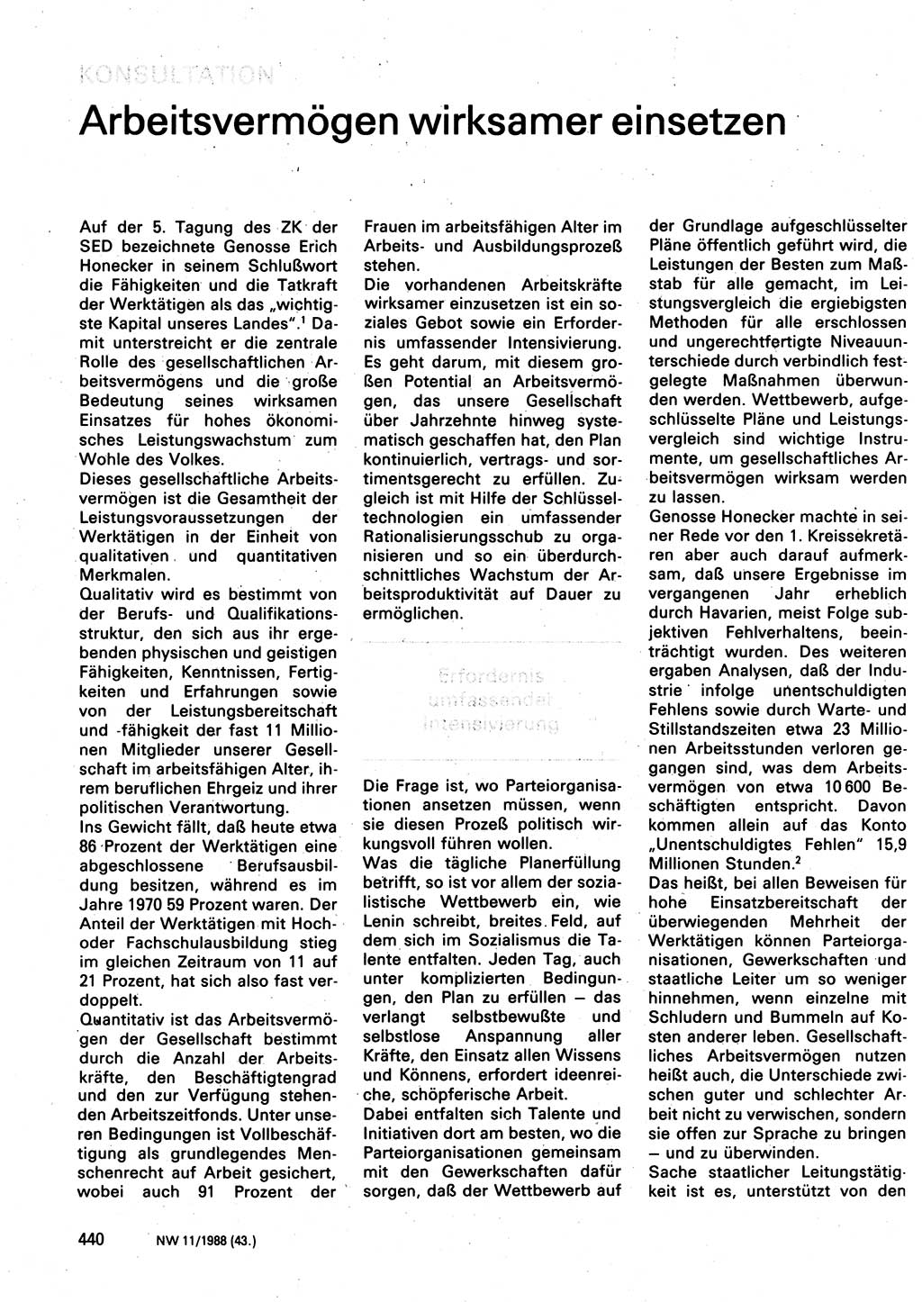 Neuer Weg (NW), Organ des Zentralkomitees (ZK) der SED (Sozialistische Einheitspartei Deutschlands) für Fragen des Parteilebens, 43. Jahrgang [Deutsche Demokratische Republik (DDR)] 1988, Seite 440 (NW ZK SED DDR 1988, S. 440)