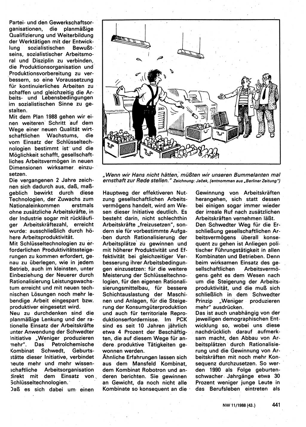Neuer Weg (NW), Organ des Zentralkomitees (ZK) der SED (Sozialistische Einheitspartei Deutschlands) für Fragen des Parteilebens, 43. Jahrgang [Deutsche Demokratische Republik (DDR)] 1988, Seite 441 (NW ZK SED DDR 1988, S. 441)