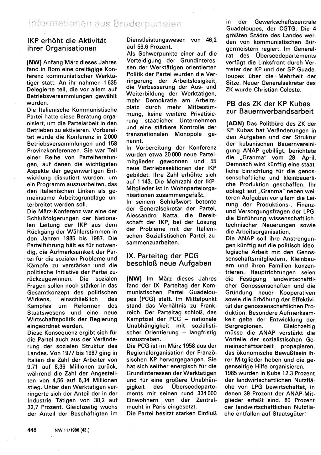 Neuer Weg (NW), Organ des Zentralkomitees (ZK) der SED (Sozialistische Einheitspartei Deutschlands) für Fragen des Parteilebens, 43. Jahrgang [Deutsche Demokratische Republik (DDR)] 1988, Seite 448 (NW ZK SED DDR 1988, S. 448)