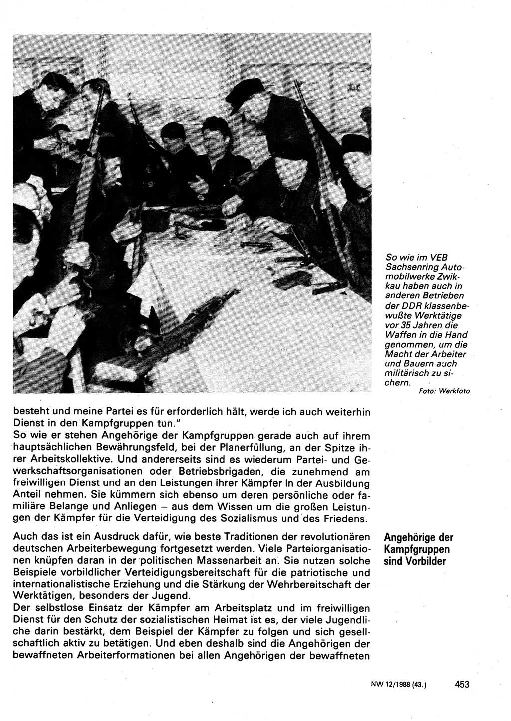 Neuer Weg (NW), Organ des Zentralkomitees (ZK) der SED (Sozialistische Einheitspartei Deutschlands) für Fragen des Parteilebens, 43. Jahrgang [Deutsche Demokratische Republik (DDR)] 1988, Seite 453 (NW ZK SED DDR 1988, S. 453)