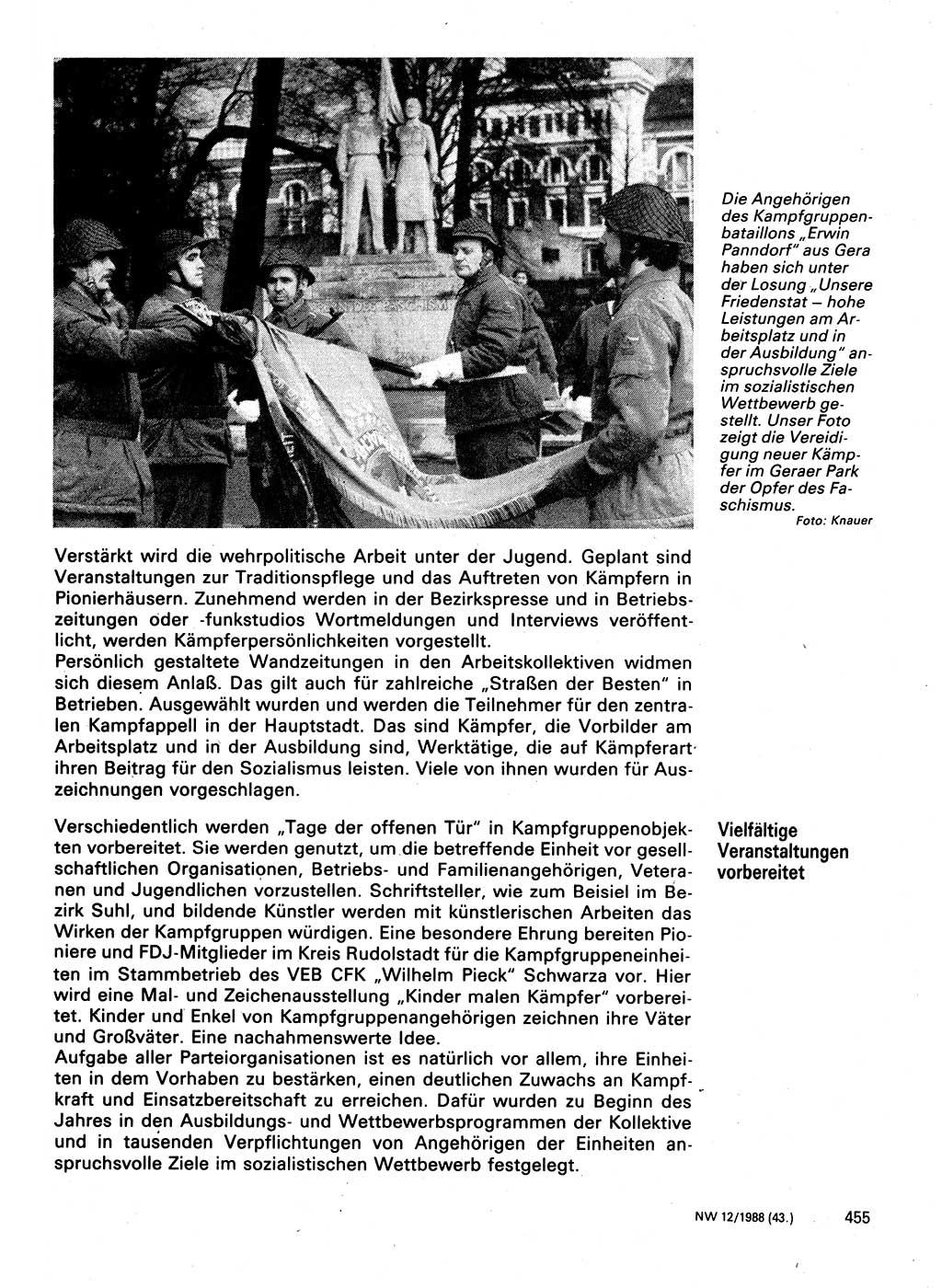 Neuer Weg (NW), Organ des Zentralkomitees (ZK) der SED (Sozialistische Einheitspartei Deutschlands) für Fragen des Parteilebens, 43. Jahrgang [Deutsche Demokratische Republik (DDR)] 1988, Seite 455 (NW ZK SED DDR 1988, S. 455)