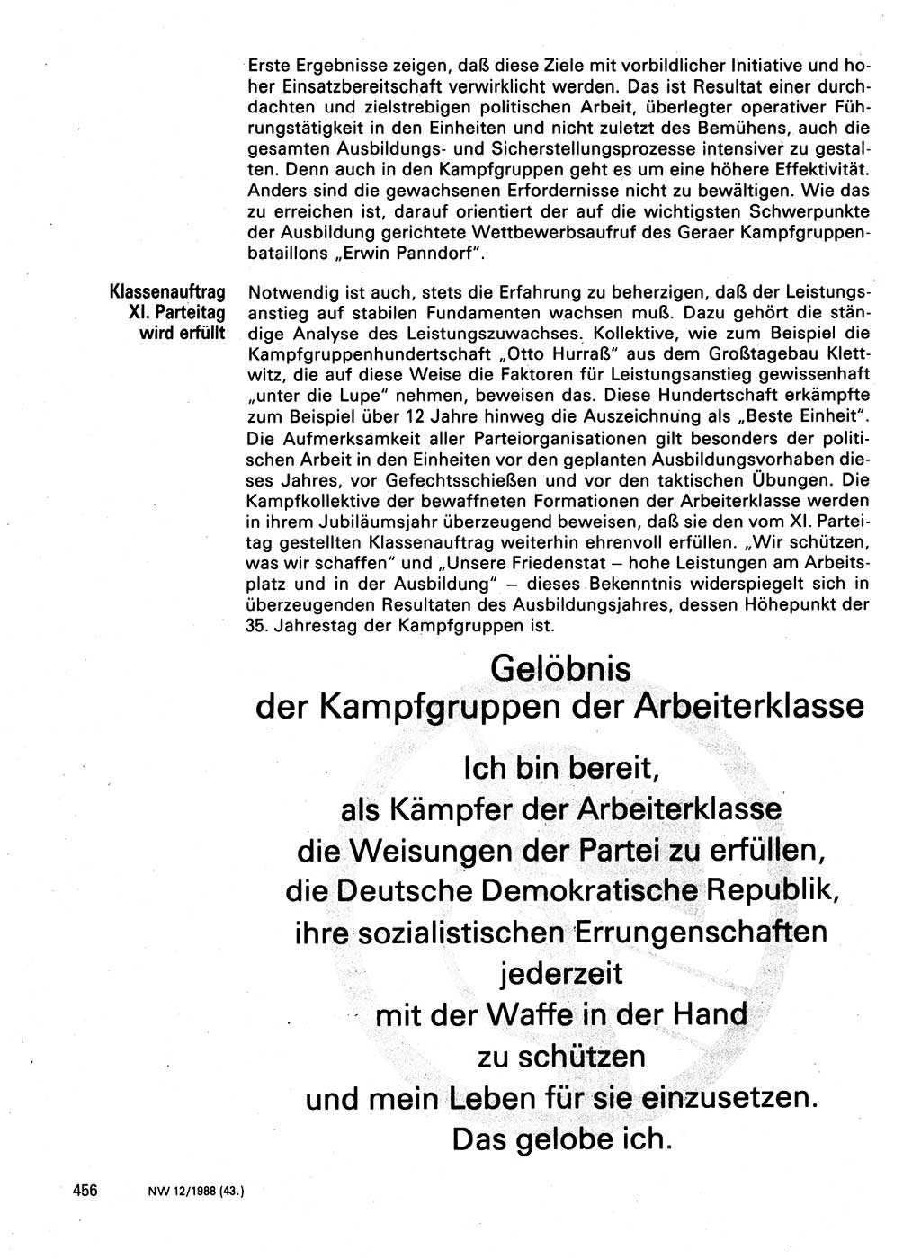 Neuer Weg (NW), Organ des Zentralkomitees (ZK) der SED (Sozialistische Einheitspartei Deutschlands) für Fragen des Parteilebens, 43. Jahrgang [Deutsche Demokratische Republik (DDR)] 1988, Seite 456 (NW ZK SED DDR 1988, S. 456)