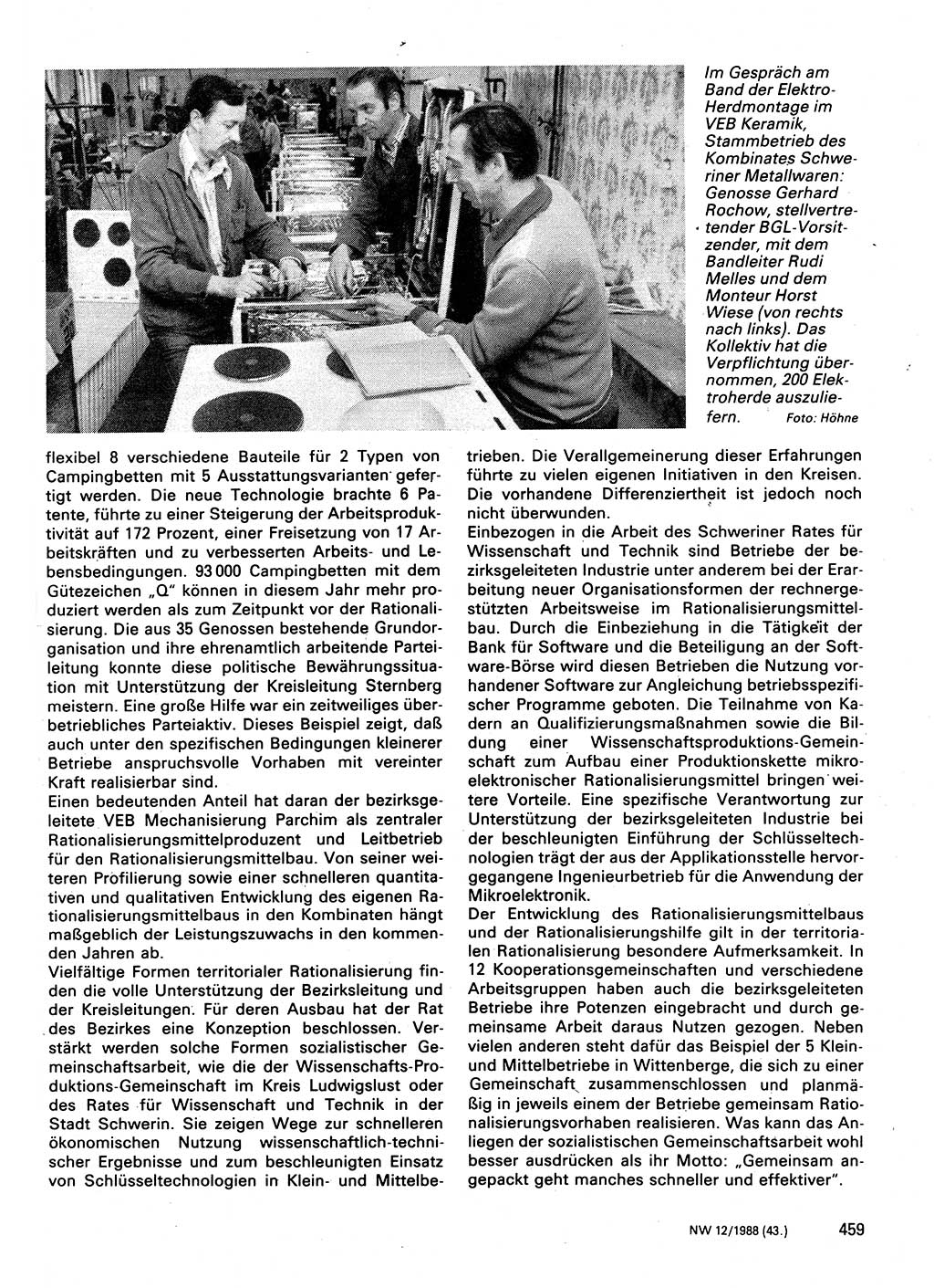 Neuer Weg (NW), Organ des Zentralkomitees (ZK) der SED (Sozialistische Einheitspartei Deutschlands) für Fragen des Parteilebens, 43. Jahrgang [Deutsche Demokratische Republik (DDR)] 1988, Seite 459 (NW ZK SED DDR 1988, S. 459)
