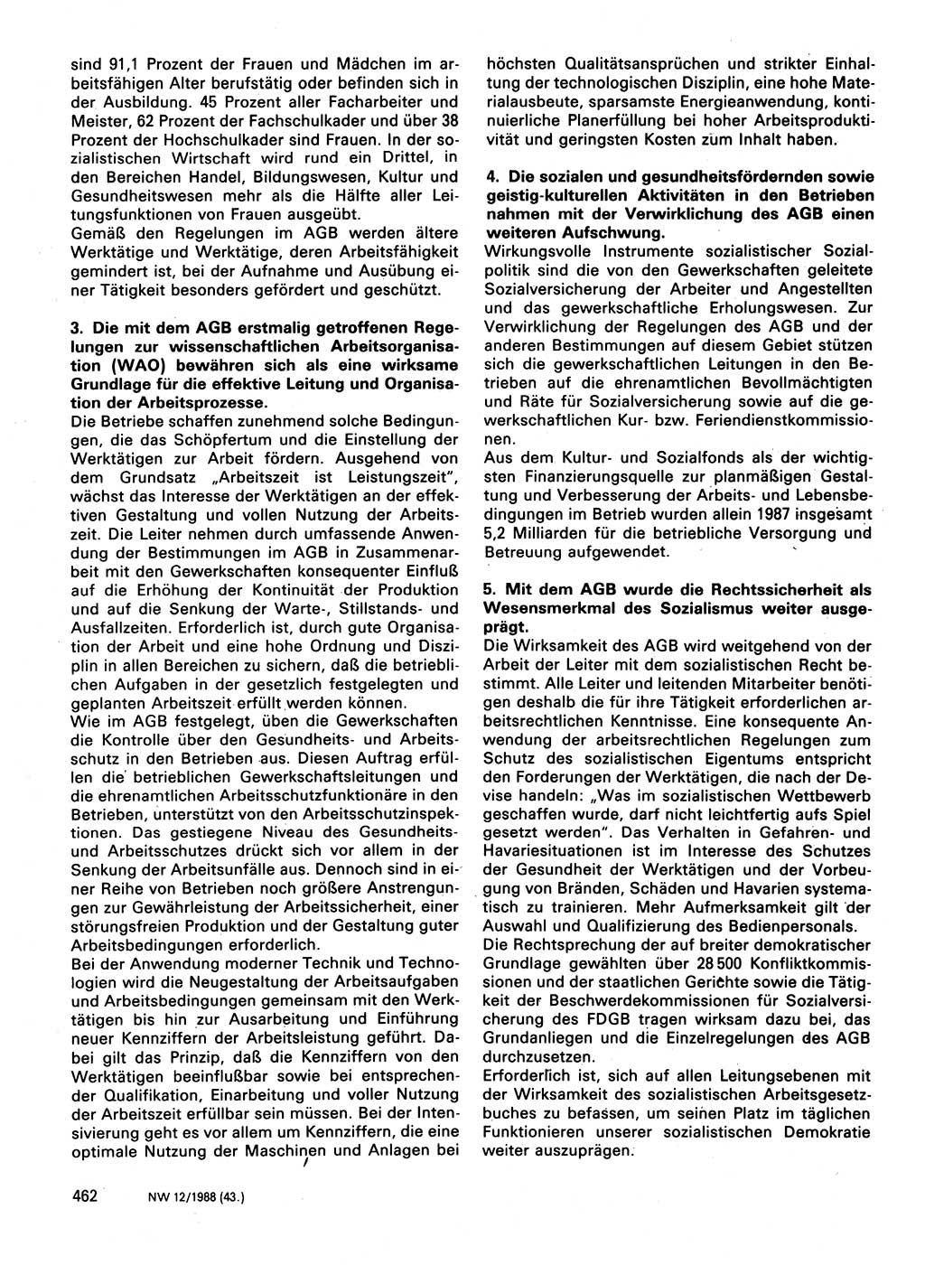 Neuer Weg (NW), Organ des Zentralkomitees (ZK) der SED (Sozialistische Einheitspartei Deutschlands) für Fragen des Parteilebens, 43. Jahrgang [Deutsche Demokratische Republik (DDR)] 1988, Seite 462 (NW ZK SED DDR 1988, S. 462)