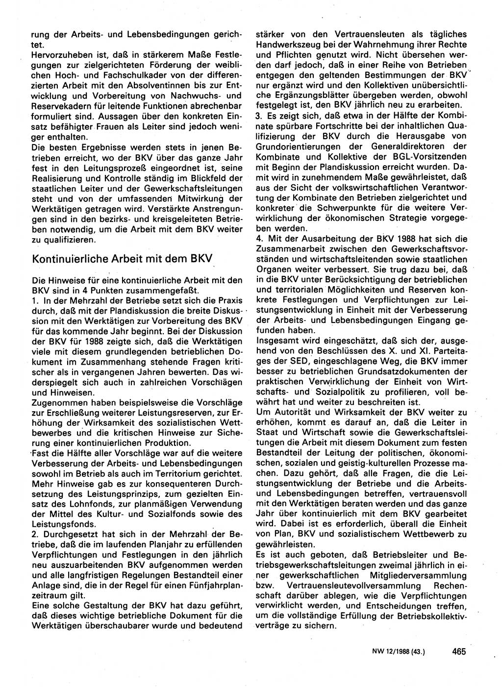 Neuer Weg (NW), Organ des Zentralkomitees (ZK) der SED (Sozialistische Einheitspartei Deutschlands) für Fragen des Parteilebens, 43. Jahrgang [Deutsche Demokratische Republik (DDR)] 1988, Seite 465 (NW ZK SED DDR 1988, S. 465)