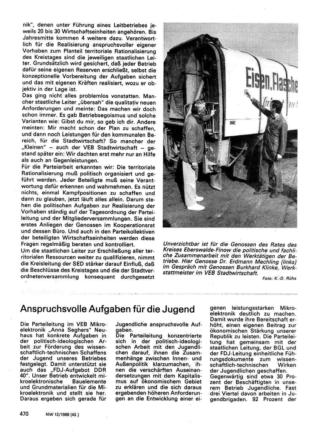 Neuer Weg (NW), Organ des Zentralkomitees (ZK) der SED (Sozialistische Einheitspartei Deutschlands) für Fragen des Parteilebens, 43. Jahrgang [Deutsche Demokratische Republik (DDR)] 1988, Seite 470 (NW ZK SED DDR 1988, S. 470)