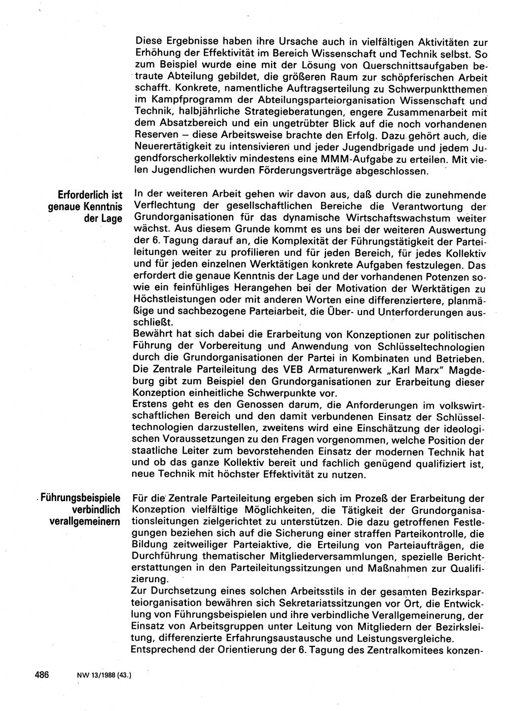 Neuer Weg (NW), Organ des Zentralkomitees (ZK) der SED (Sozialistische Einheitspartei Deutschlands) für Fragen des Parteilebens, 43. Jahrgang [Deutsche Demokratische Republik (DDR)] 1988, Seite 486 (NW ZK SED DDR 1988, S. 486)