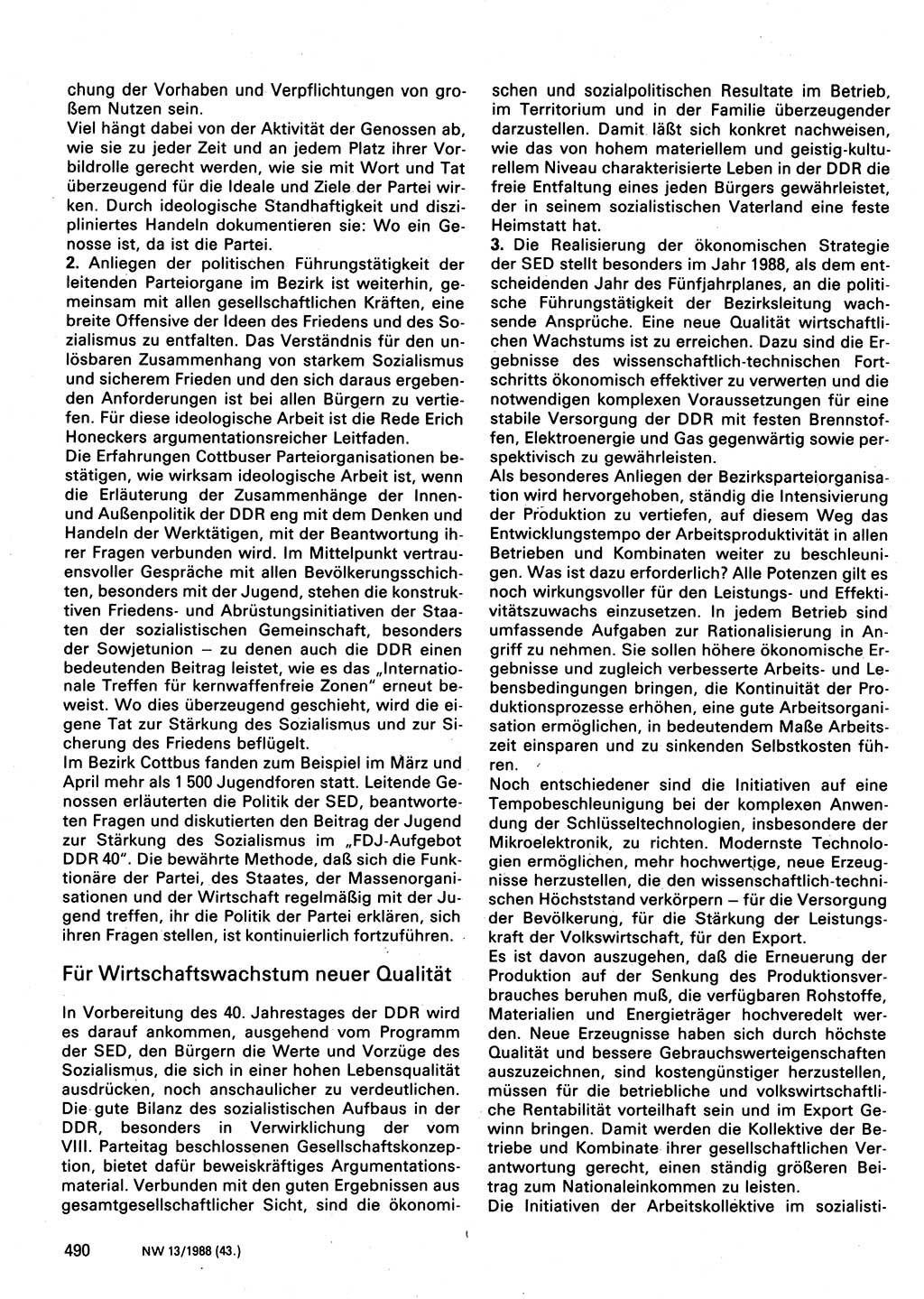 Neuer Weg (NW), Organ des Zentralkomitees (ZK) der SED (Sozialistische Einheitspartei Deutschlands) für Fragen des Parteilebens, 43. Jahrgang [Deutsche Demokratische Republik (DDR)] 1988, Seite 490 (NW ZK SED DDR 1988, S. 490)