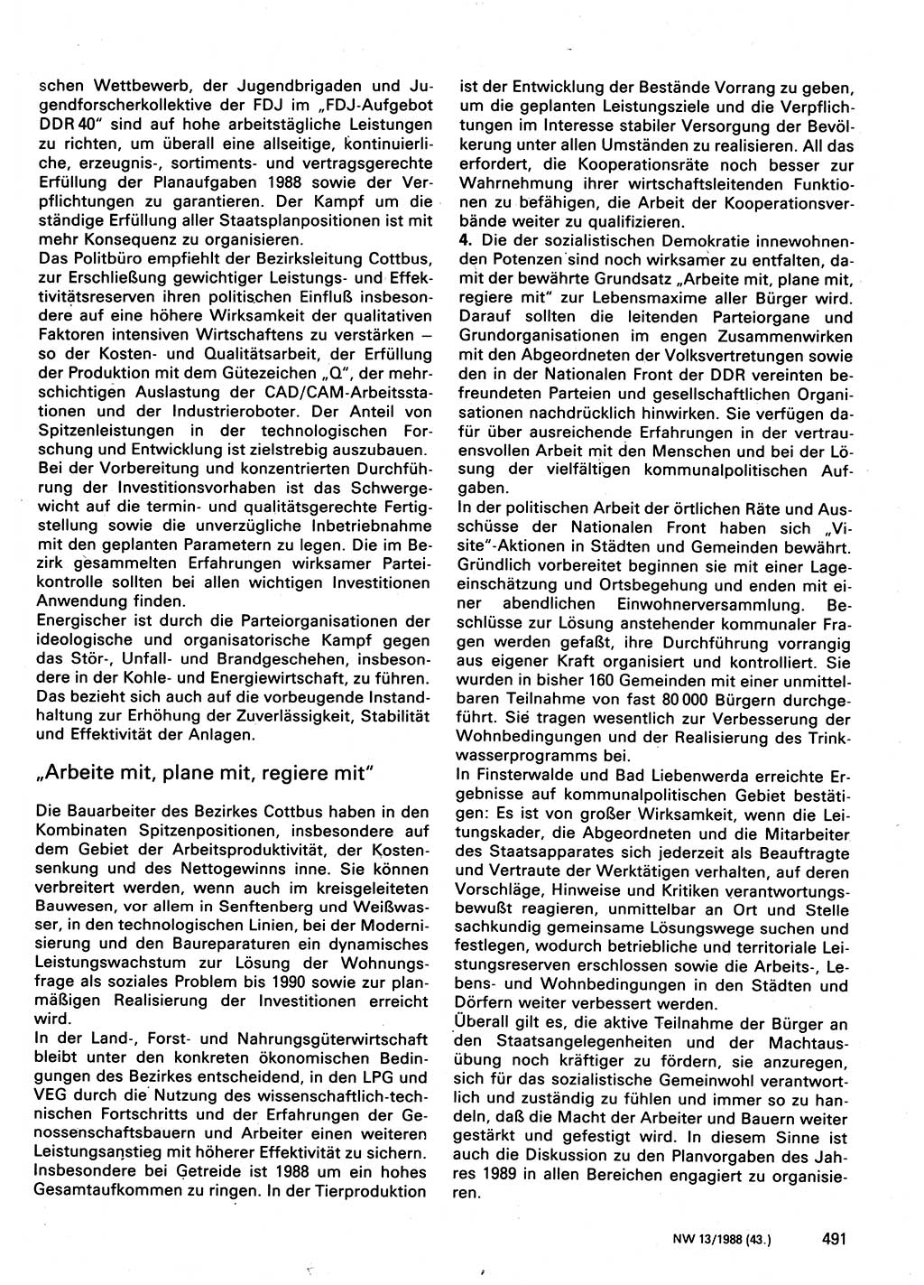 Neuer Weg (NW), Organ des Zentralkomitees (ZK) der SED (Sozialistische Einheitspartei Deutschlands) für Fragen des Parteilebens, 43. Jahrgang [Deutsche Demokratische Republik (DDR)] 1988, Seite 491 (NW ZK SED DDR 1988, S. 491)