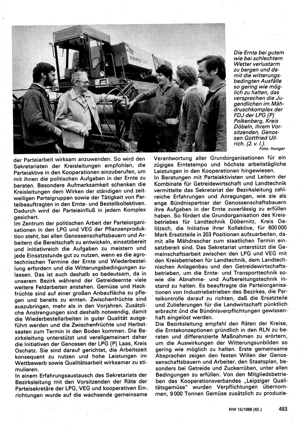 Neuer Weg (NW), Organ des Zentralkomitees (ZK) der SED (Sozialistische Einheitspartei Deutschlands) für Fragen des Parteilebens, 43. Jahrgang [Deutsche Demokratische Republik (DDR)] 1988, Seite 493 (NW ZK SED DDR 1988, S. 493)