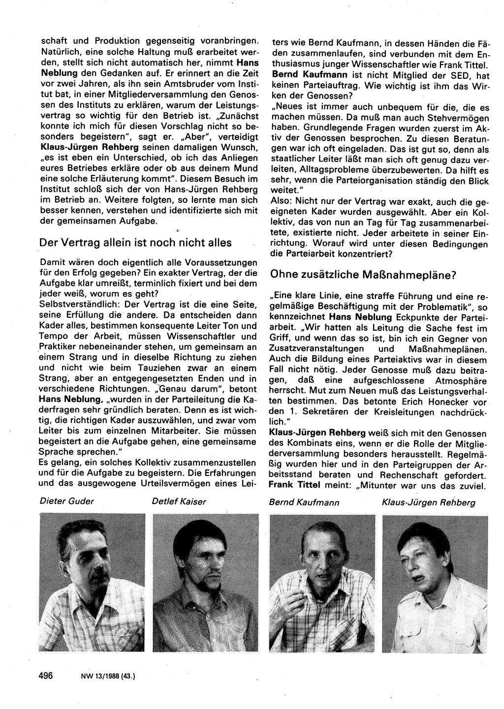 Neuer Weg (NW), Organ des Zentralkomitees (ZK) der SED (Sozialistische Einheitspartei Deutschlands) für Fragen des Parteilebens, 43. Jahrgang [Deutsche Demokratische Republik (DDR)] 1988, Seite 496 (NW ZK SED DDR 1988, S. 496)