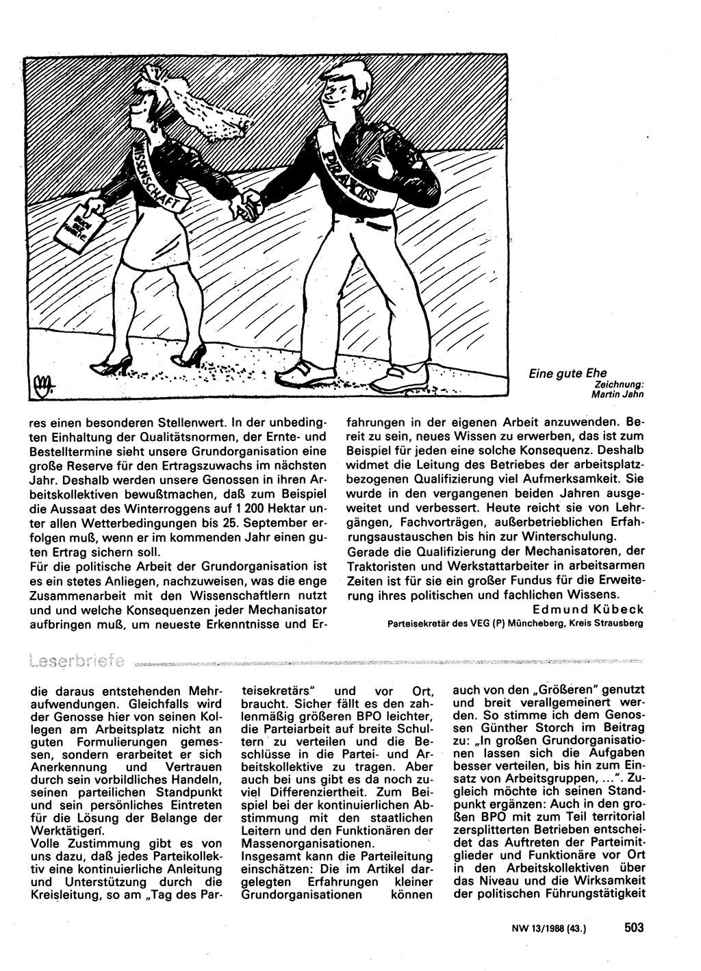 Neuer Weg (NW), Organ des Zentralkomitees (ZK) der SED (Sozialistische Einheitspartei Deutschlands) für Fragen des Parteilebens, 43. Jahrgang [Deutsche Demokratische Republik (DDR)] 1988, Seite 503 (NW ZK SED DDR 1988, S. 503)