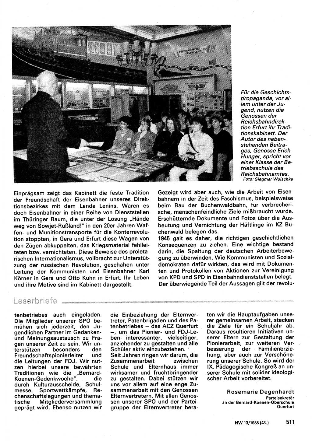 Neuer Weg (NW), Organ des Zentralkomitees (ZK) der SED (Sozialistische Einheitspartei Deutschlands) für Fragen des Parteilebens, 43. Jahrgang [Deutsche Demokratische Republik (DDR)] 1988, Seite 511 (NW ZK SED DDR 1988, S. 511)