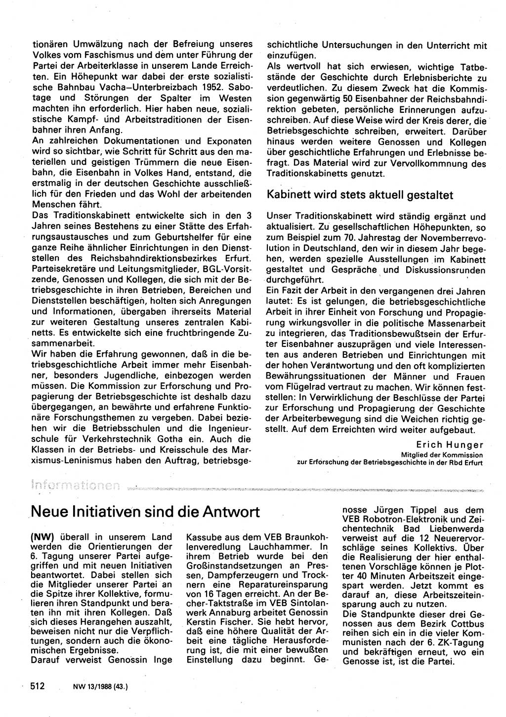 Neuer Weg (NW), Organ des Zentralkomitees (ZK) der SED (Sozialistische Einheitspartei Deutschlands) für Fragen des Parteilebens, 43. Jahrgang [Deutsche Demokratische Republik (DDR)] 1988, Seite 512 (NW ZK SED DDR 1988, S. 512)