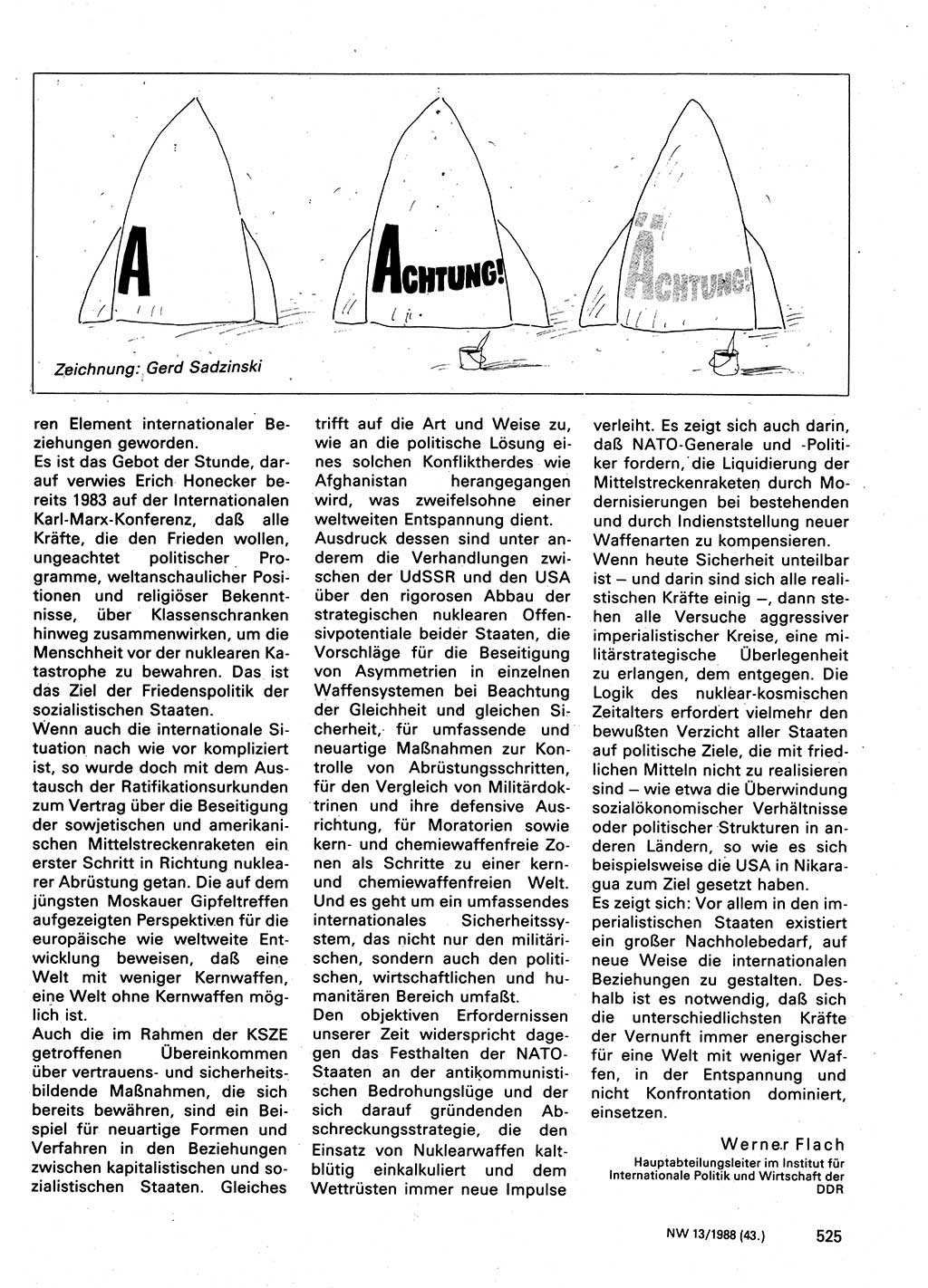 Neuer Weg (NW), Organ des Zentralkomitees (ZK) der SED (Sozialistische Einheitspartei Deutschlands) für Fragen des Parteilebens, 43. Jahrgang [Deutsche Demokratische Republik (DDR)] 1988, Seite 525 (NW ZK SED DDR 1988, S. 525)