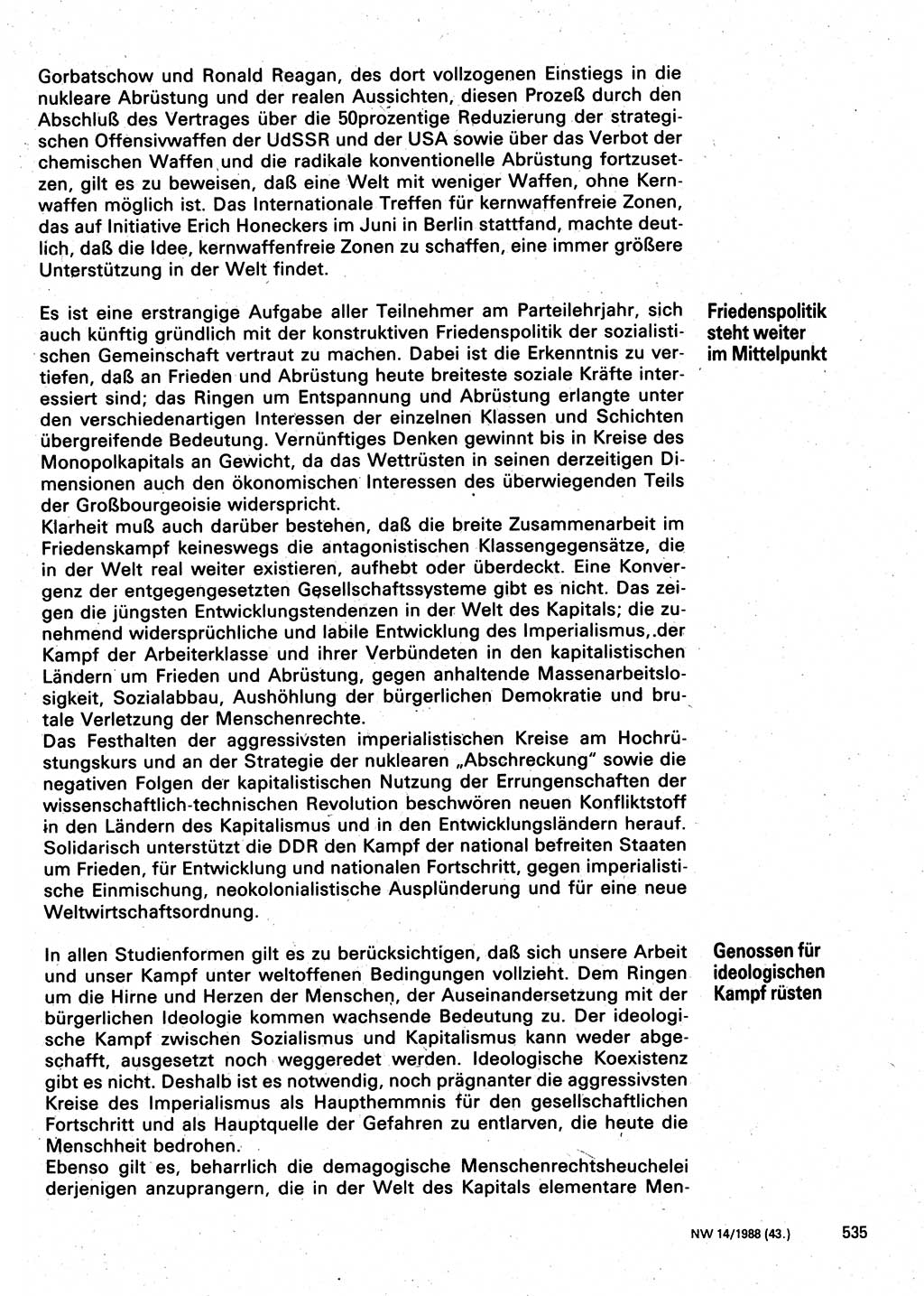 Neuer Weg (NW), Organ des Zentralkomitees (ZK) der SED (Sozialistische Einheitspartei Deutschlands) für Fragen des Parteilebens, 43. Jahrgang [Deutsche Demokratische Republik (DDR)] 1988, Seite 535 (NW ZK SED DDR 1988, S. 535)