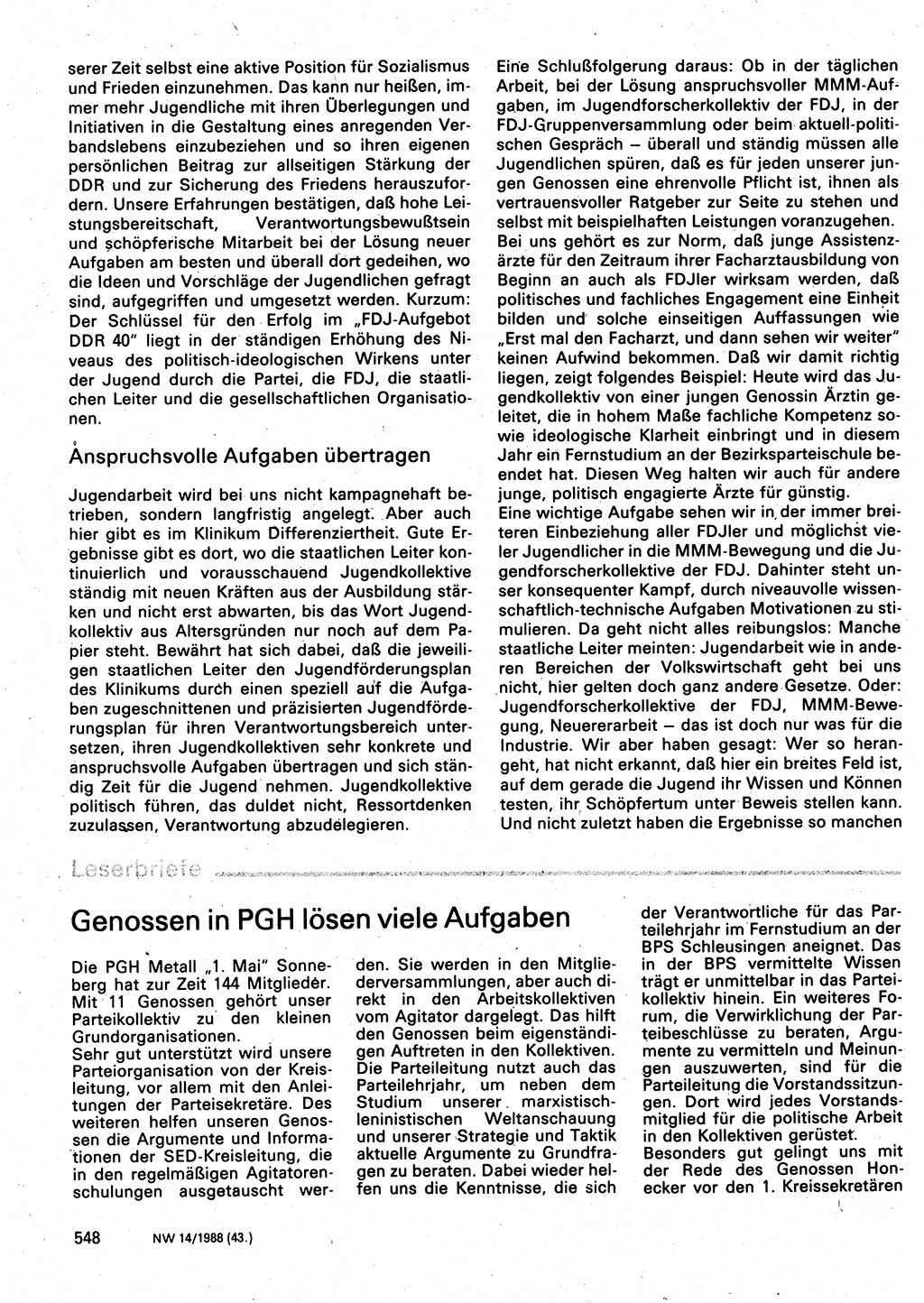 Neuer Weg (NW), Organ des Zentralkomitees (ZK) der SED (Sozialistische Einheitspartei Deutschlands) für Fragen des Parteilebens, 43. Jahrgang [Deutsche Demokratische Republik (DDR)] 1988, Seite 548 (NW ZK SED DDR 1988, S. 548)