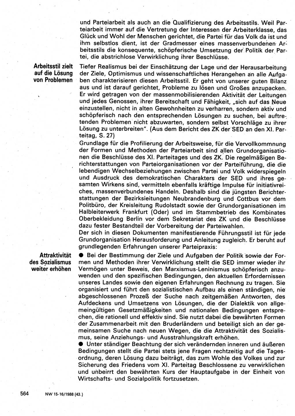 Neuer Weg (NW), Organ des Zentralkomitees (ZK) der SED (Sozialistische Einheitspartei Deutschlands) für Fragen des Parteilebens, 43. Jahrgang [Deutsche Demokratische Republik (DDR)] 1988, Seite 564 (NW ZK SED DDR 1988, S. 564)