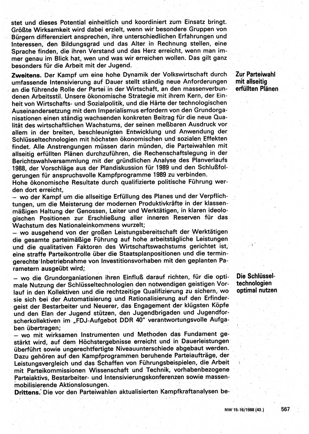 Neuer Weg (NW), Organ des Zentralkomitees (ZK) der SED (Sozialistische Einheitspartei Deutschlands) für Fragen des Parteilebens, 43. Jahrgang [Deutsche Demokratische Republik (DDR)] 1988, Seite 567 (NW ZK SED DDR 1988, S. 567)