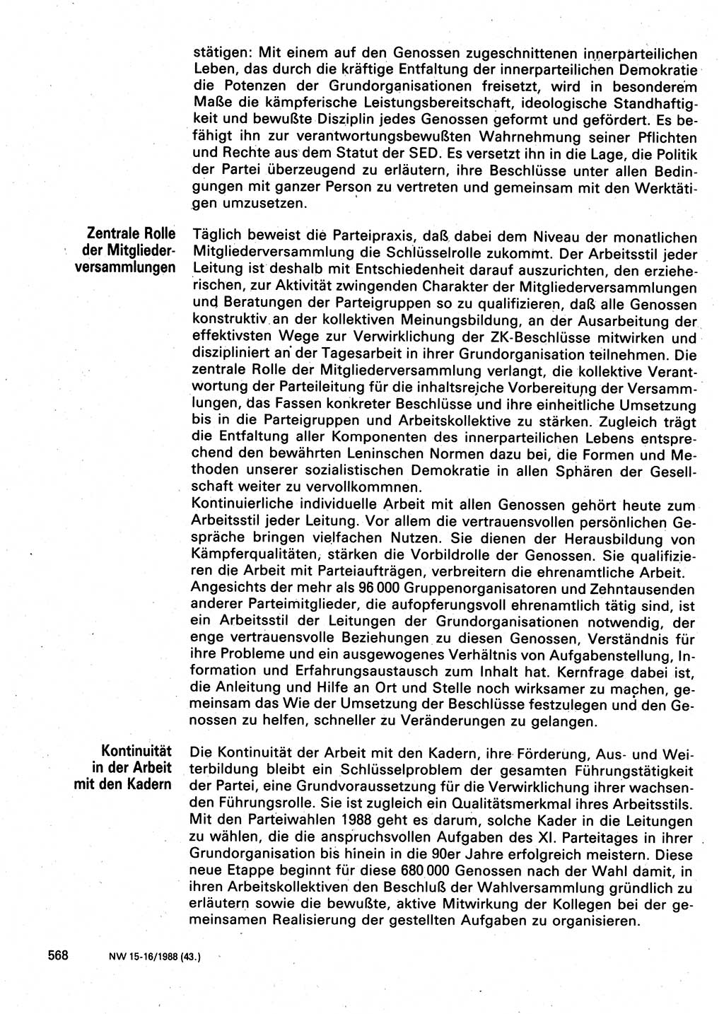 Neuer Weg (NW), Organ des Zentralkomitees (ZK) der SED (Sozialistische Einheitspartei Deutschlands) für Fragen des Parteilebens, 43. Jahrgang [Deutsche Demokratische Republik (DDR)] 1988, Seite 568 (NW ZK SED DDR 1988, S. 568)