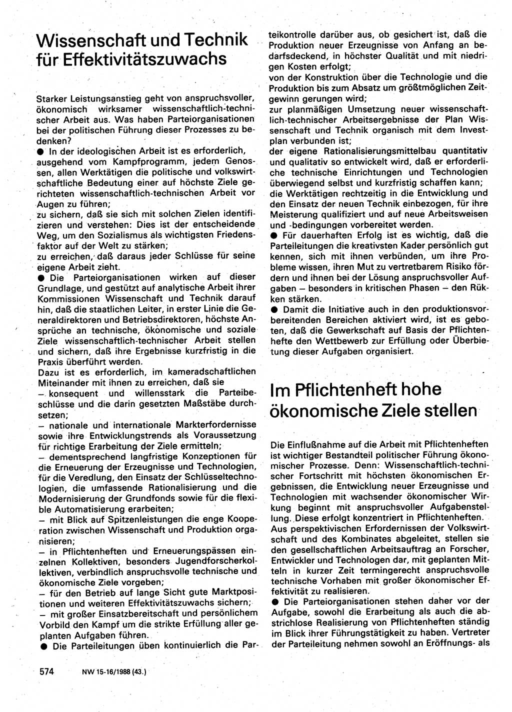 Neuer Weg (NW), Organ des Zentralkomitees (ZK) der SED (Sozialistische Einheitspartei Deutschlands) für Fragen des Parteilebens, 43. Jahrgang [Deutsche Demokratische Republik (DDR)] 1988, Seite 574 (NW ZK SED DDR 1988, S. 574)