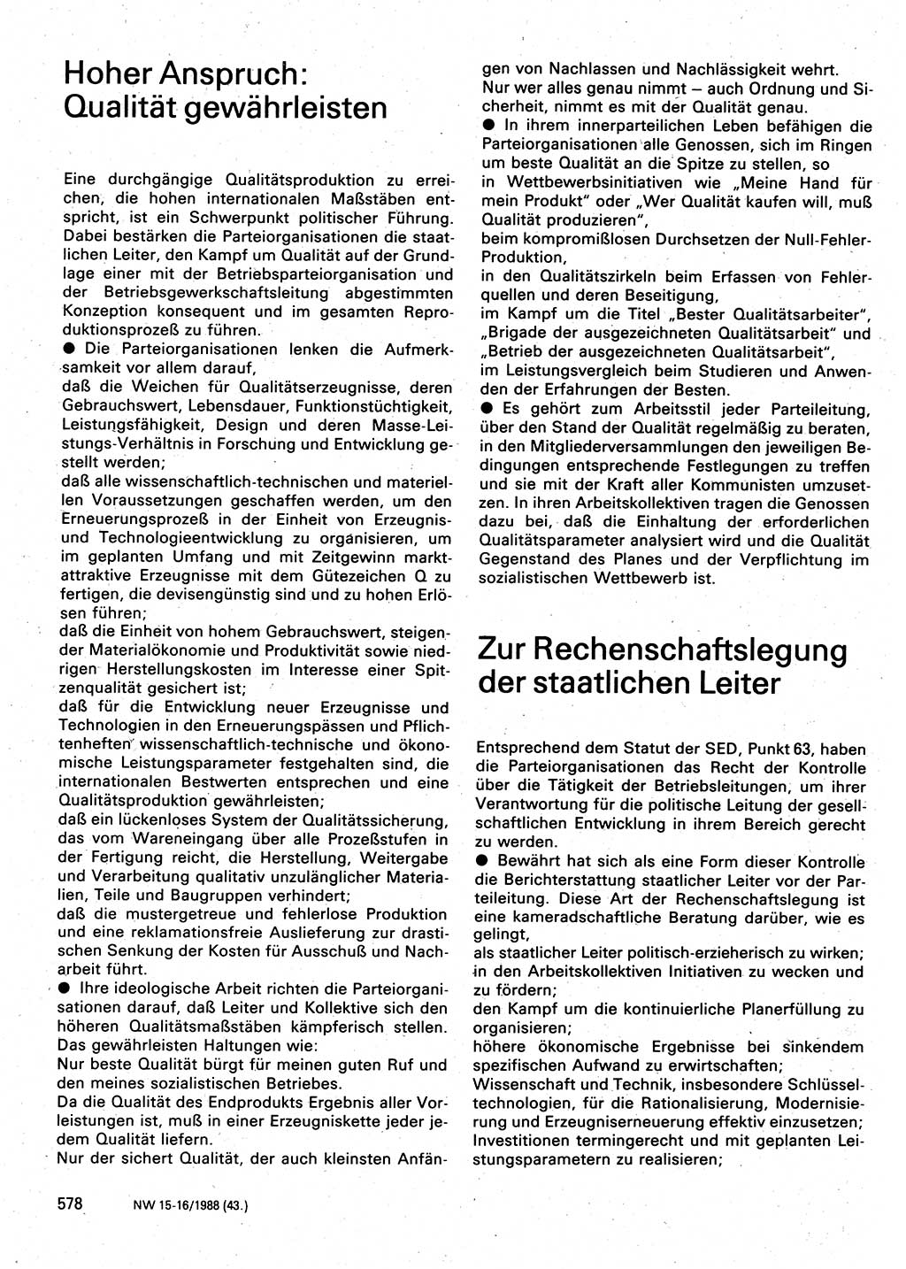 Neuer Weg (NW), Organ des Zentralkomitees (ZK) der SED (Sozialistische Einheitspartei Deutschlands) für Fragen des Parteilebens, 43. Jahrgang [Deutsche Demokratische Republik (DDR)] 1988, Seite 578 (NW ZK SED DDR 1988, S. 578)