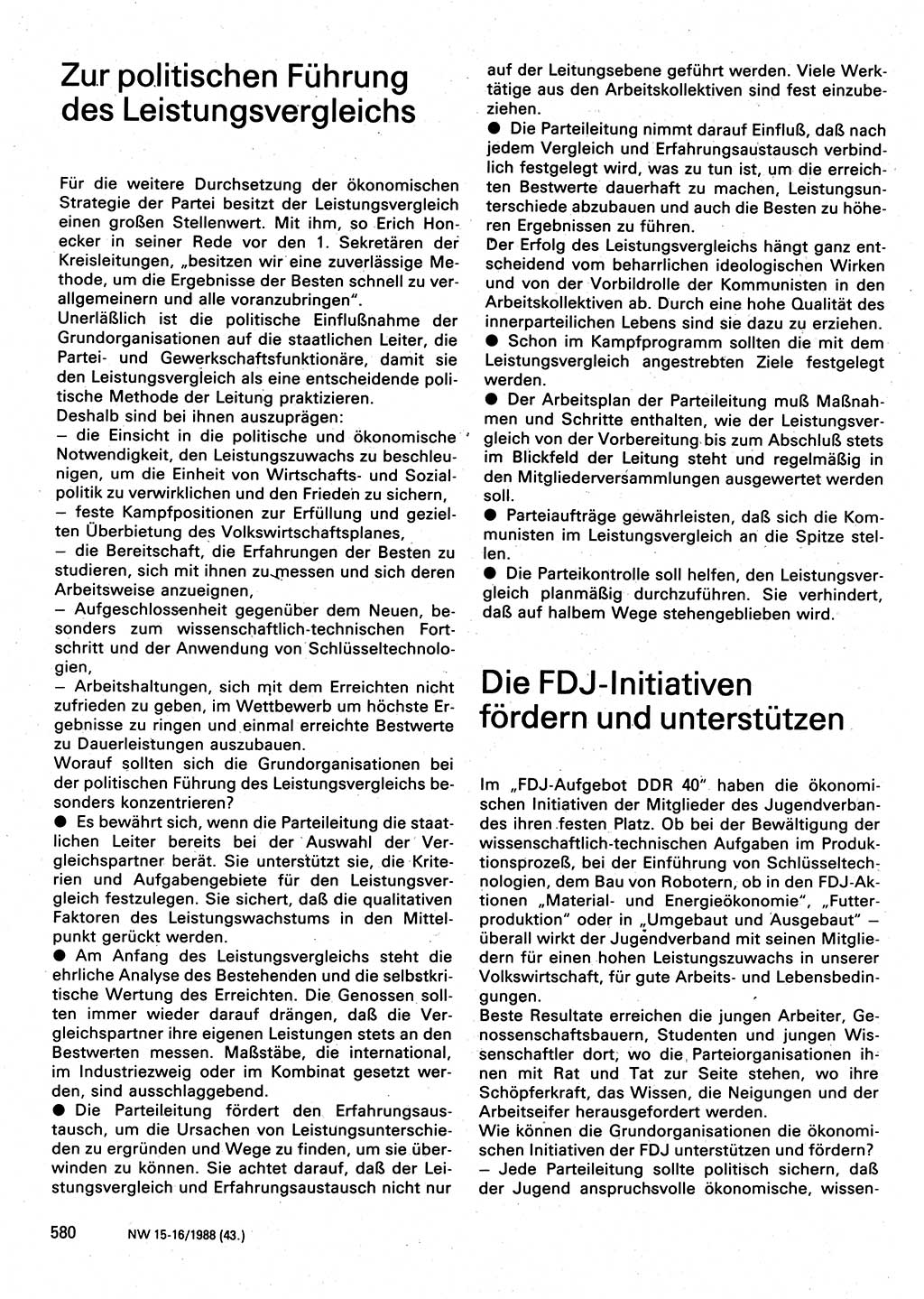 Neuer Weg (NW), Organ des Zentralkomitees (ZK) der SED (Sozialistische Einheitspartei Deutschlands) für Fragen des Parteilebens, 43. Jahrgang [Deutsche Demokratische Republik (DDR)] 1988, Seite 580 (NW ZK SED DDR 1988, S. 580)