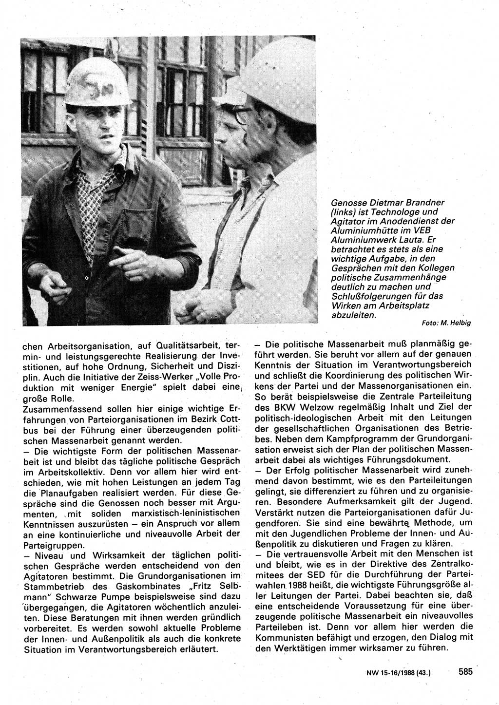 Neuer Weg (NW), Organ des Zentralkomitees (ZK) der SED (Sozialistische Einheitspartei Deutschlands) für Fragen des Parteilebens, 43. Jahrgang [Deutsche Demokratische Republik (DDR)] 1988, Seite 585 (NW ZK SED DDR 1988, S. 585)