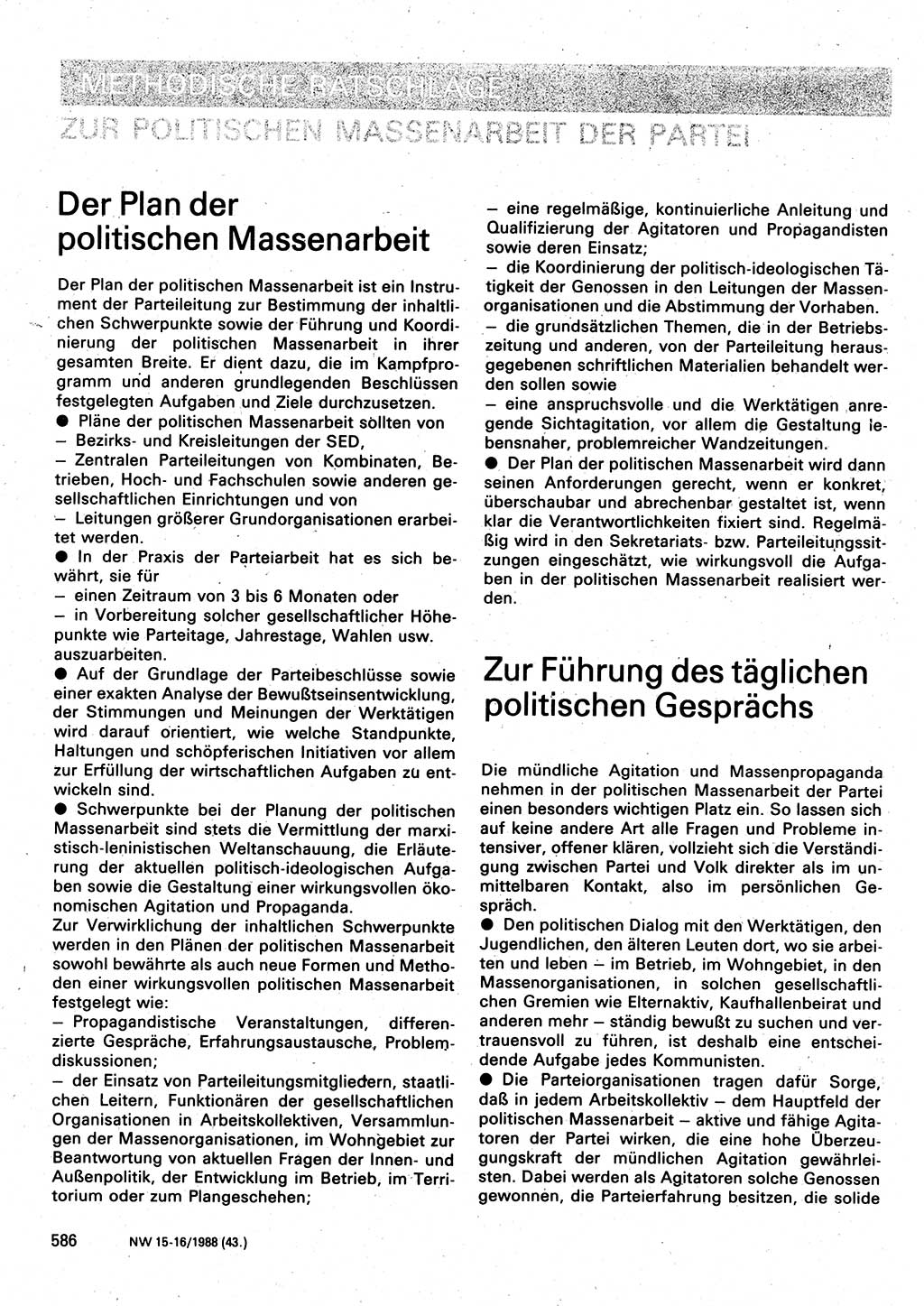 Neuer Weg (NW), Organ des Zentralkomitees (ZK) der SED (Sozialistische Einheitspartei Deutschlands) für Fragen des Parteilebens, 43. Jahrgang [Deutsche Demokratische Republik (DDR)] 1988, Seite 586 (NW ZK SED DDR 1988, S. 586)
