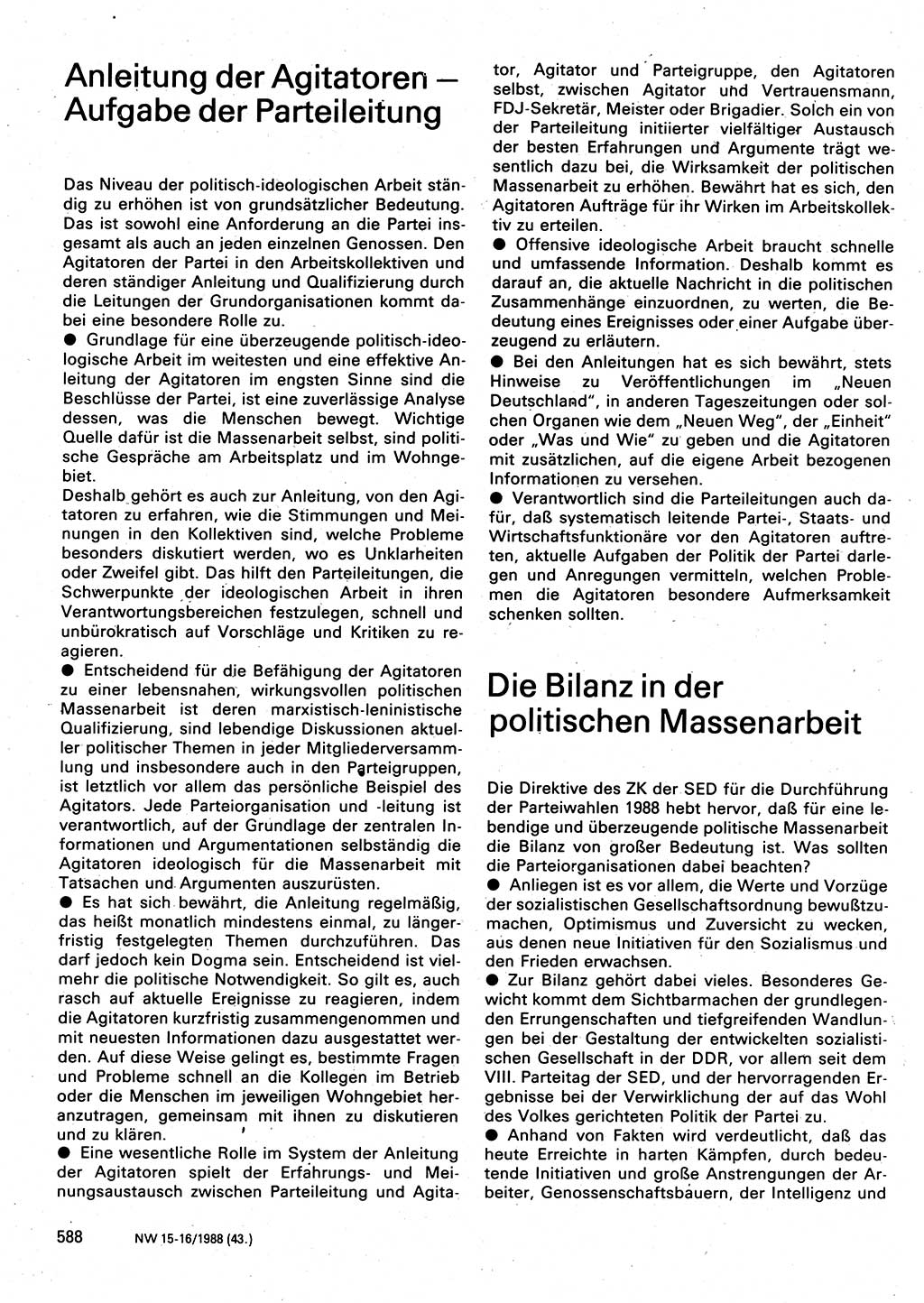 Neuer Weg (NW), Organ des Zentralkomitees (ZK) der SED (Sozialistische Einheitspartei Deutschlands) für Fragen des Parteilebens, 43. Jahrgang [Deutsche Demokratische Republik (DDR)] 1988, Seite 588 (NW ZK SED DDR 1988, S. 588)