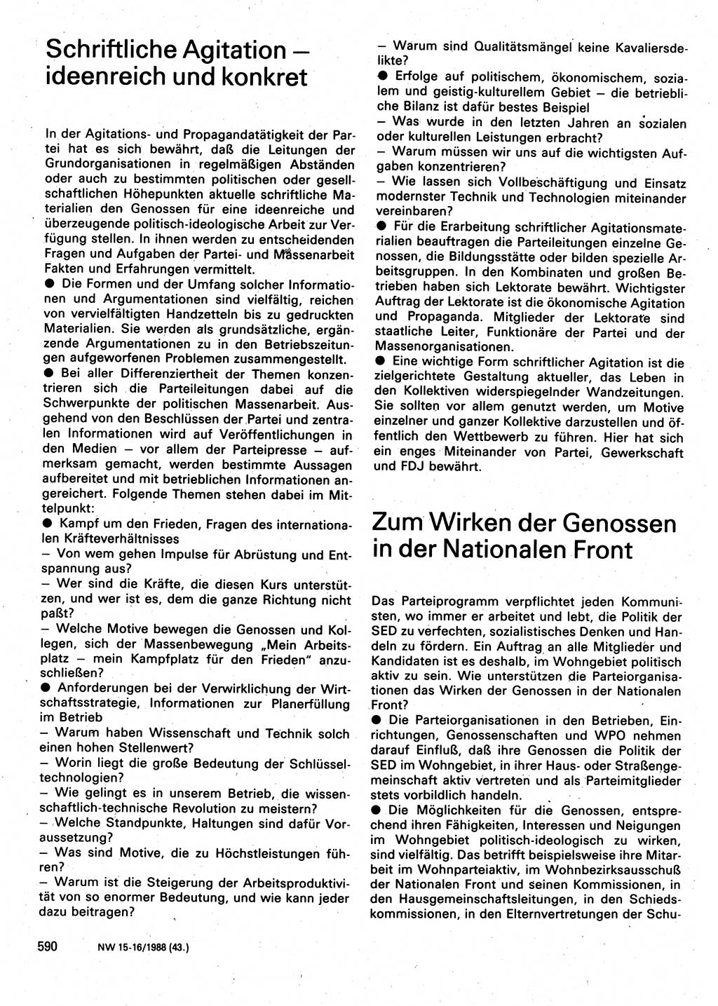 Neuer Weg (NW), Organ des Zentralkomitees (ZK) der SED (Sozialistische Einheitspartei Deutschlands) für Fragen des Parteilebens, 43. Jahrgang [Deutsche Demokratische Republik (DDR)] 1988, Seite 590 (NW ZK SED DDR 1988, S. 590)