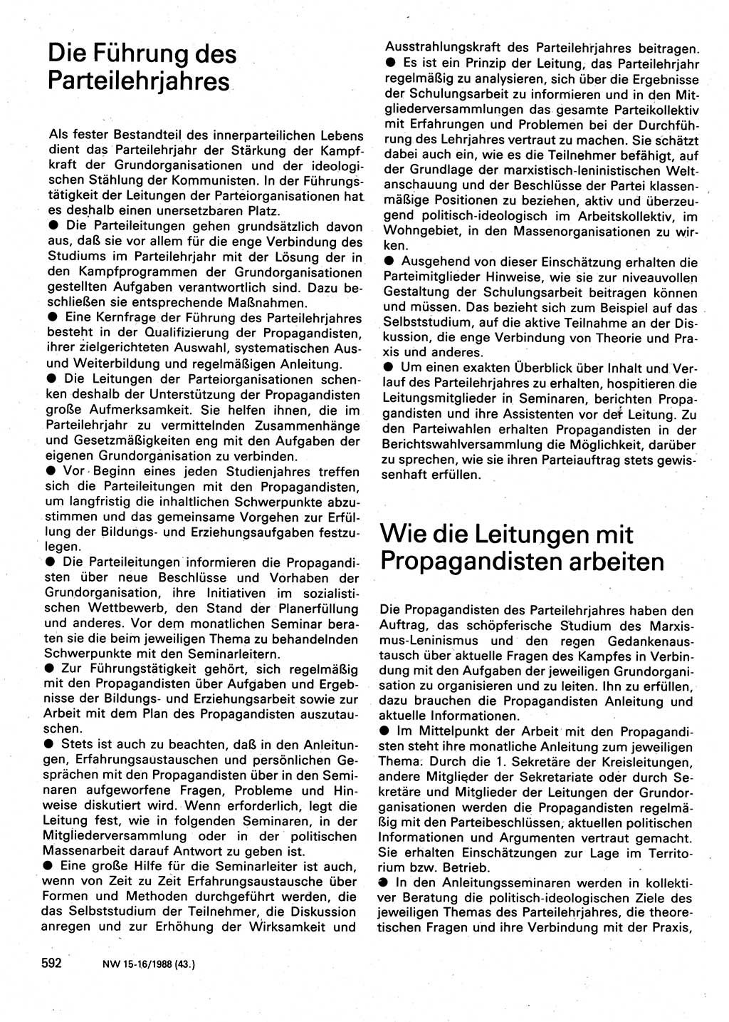 Neuer Weg (NW), Organ des Zentralkomitees (ZK) der SED (Sozialistische Einheitspartei Deutschlands) für Fragen des Parteilebens, 43. Jahrgang [Deutsche Demokratische Republik (DDR)] 1988, Seite 592 (NW ZK SED DDR 1988, S. 592)