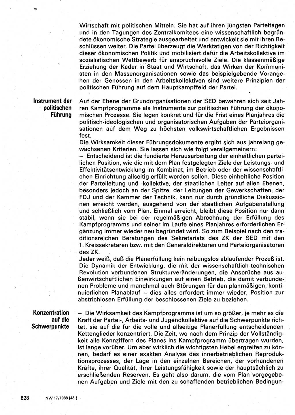 Neuer Weg (NW), Organ des Zentralkomitees (ZK) der SED (Sozialistische Einheitspartei Deutschlands) für Fragen des Parteilebens, 43. Jahrgang [Deutsche Demokratische Republik (DDR)] 1988, Seite 628 (NW ZK SED DDR 1988, S. 628)