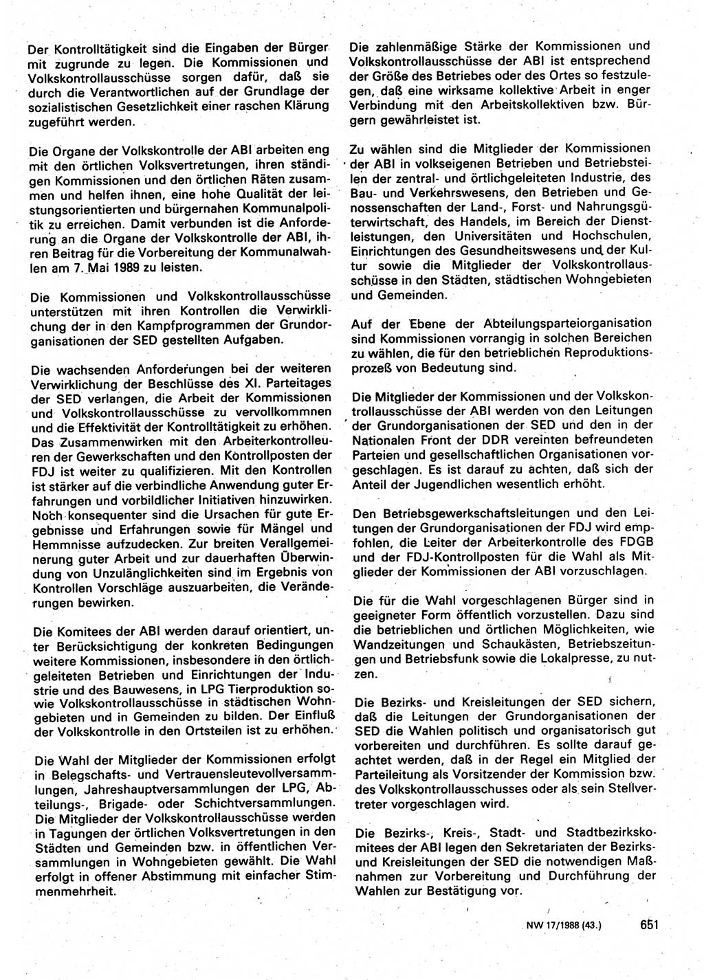Neuer Weg (NW), Organ des Zentralkomitees (ZK) der SED (Sozialistische Einheitspartei Deutschlands) für Fragen des Parteilebens, 43. Jahrgang [Deutsche Demokratische Republik (DDR)] 1988, Seite 651 (NW ZK SED DDR 1988, S. 651)