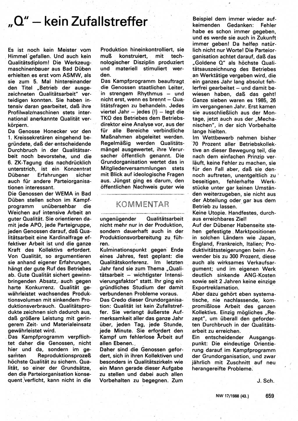 Neuer Weg (NW), Organ des Zentralkomitees (ZK) der SED (Sozialistische Einheitspartei Deutschlands) für Fragen des Parteilebens, 43. Jahrgang [Deutsche Demokratische Republik (DDR)] 1988, Seite 659 (NW ZK SED DDR 1988, S. 659)
