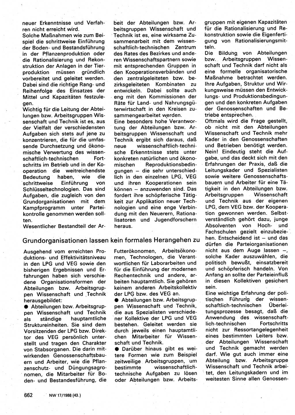 Neuer Weg (NW), Organ des Zentralkomitees (ZK) der SED (Sozialistische Einheitspartei Deutschlands) für Fragen des Parteilebens, 43. Jahrgang [Deutsche Demokratische Republik (DDR)] 1988, Seite 662 (NW ZK SED DDR 1988, S. 662)