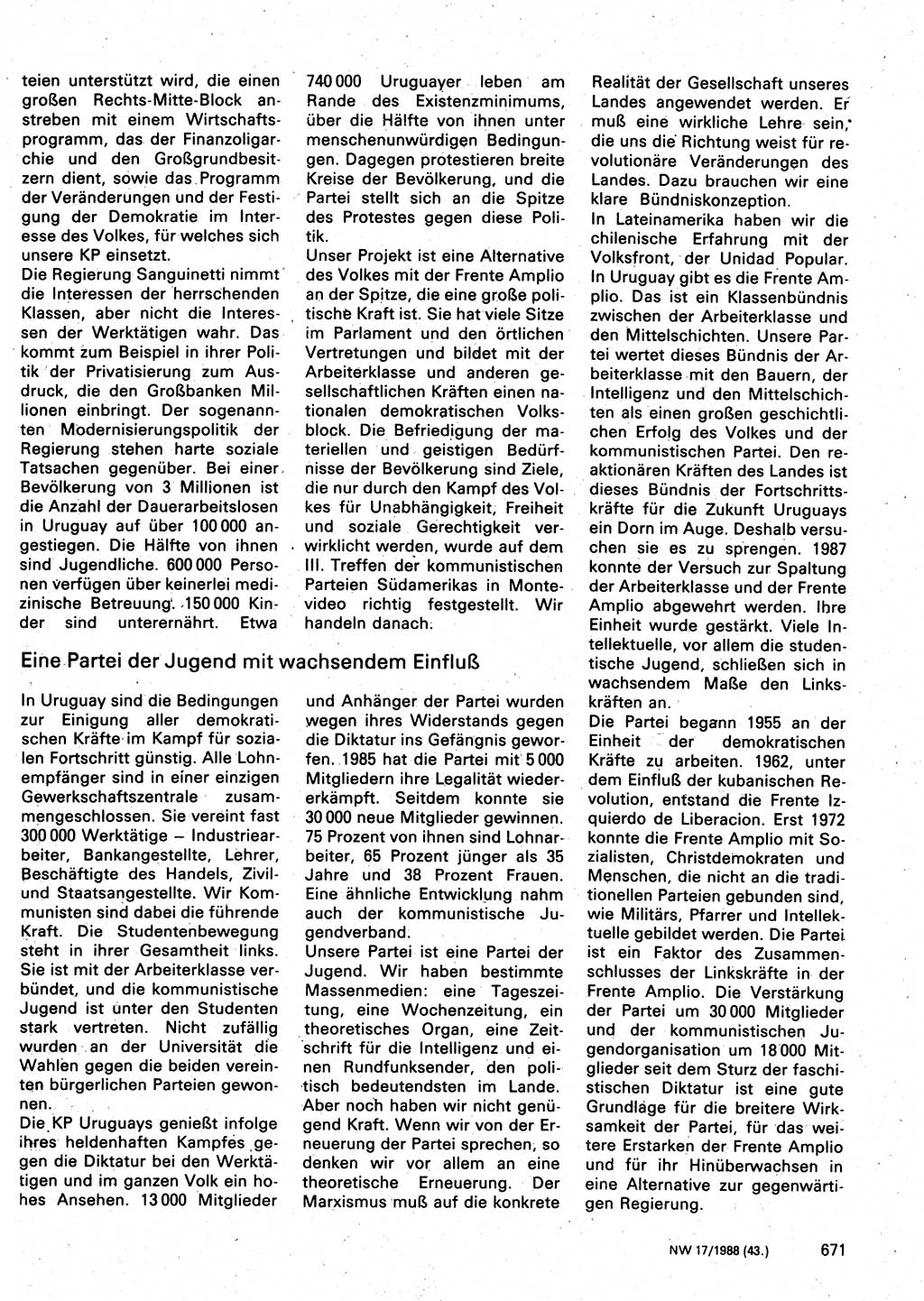 Neuer Weg (NW), Organ des Zentralkomitees (ZK) der SED (Sozialistische Einheitspartei Deutschlands) für Fragen des Parteilebens, 43. Jahrgang [Deutsche Demokratische Republik (DDR)] 1988, Seite 671 (NW ZK SED DDR 1988, S. 671)